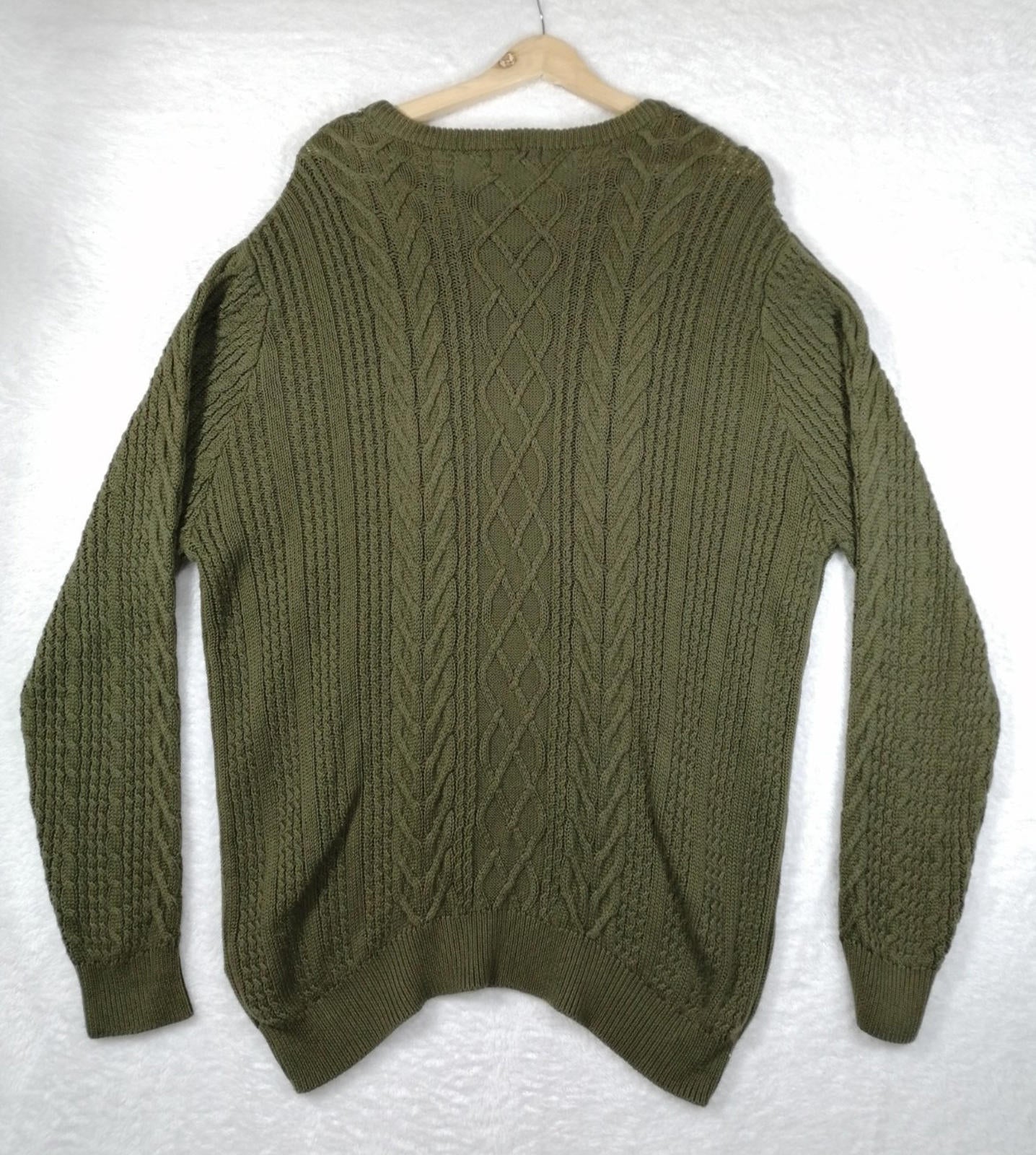 Jacamo Cable Knit Jumper Men's UK Size 2XL Khaki Green Crew Neck Sweater