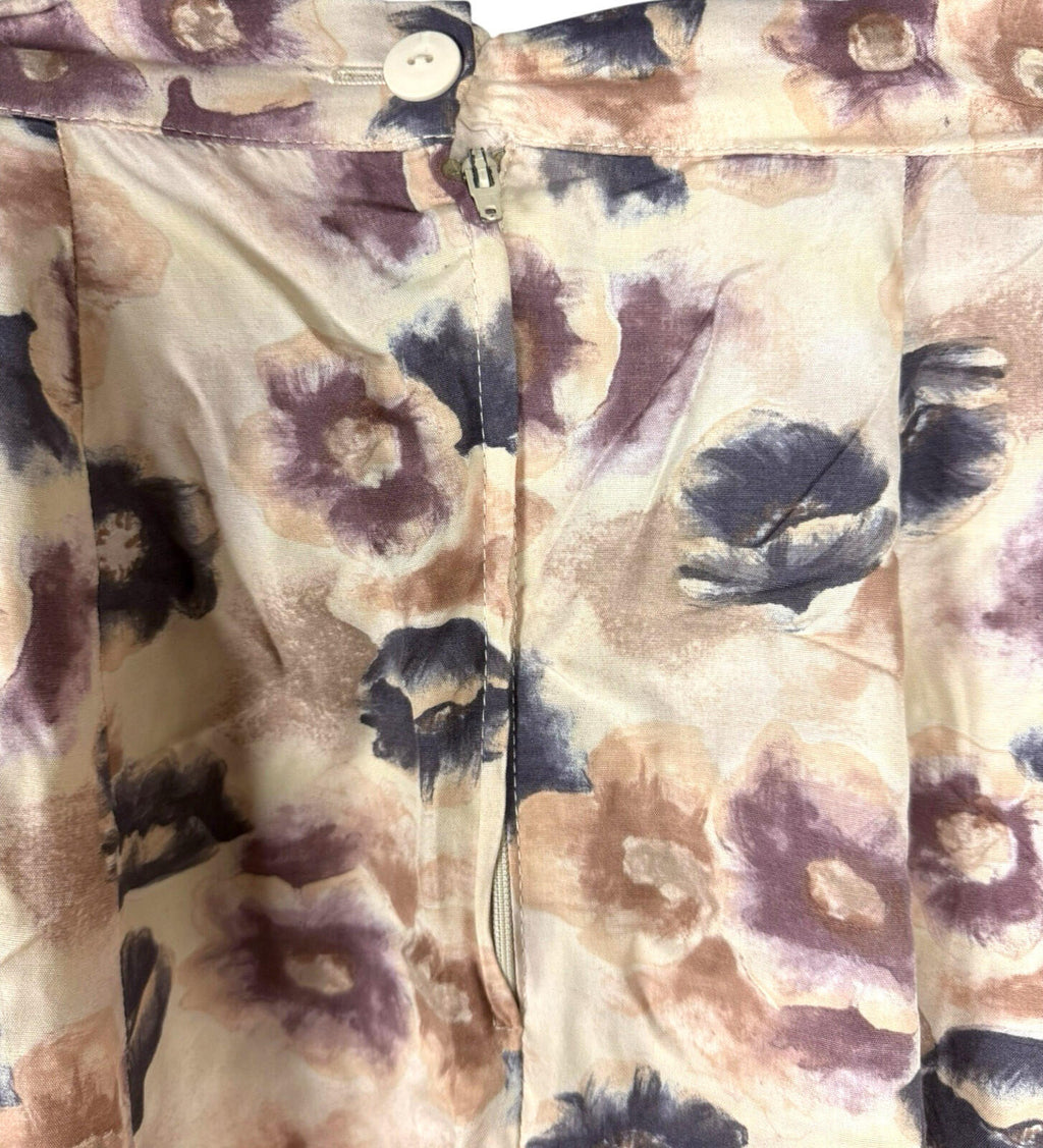 BHS Satin Midi Skirt Women’s UK Size 16 High Waist Aline Floral Beige Pink