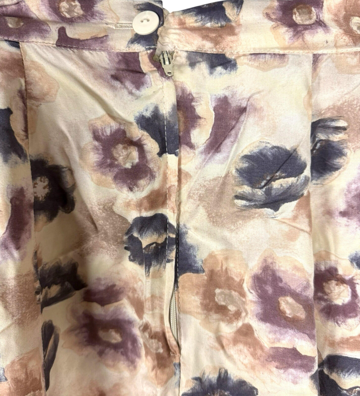 BHS Satin Midi Skirt Women’s UK Size 16 High Waist Aline Floral Beige Pink