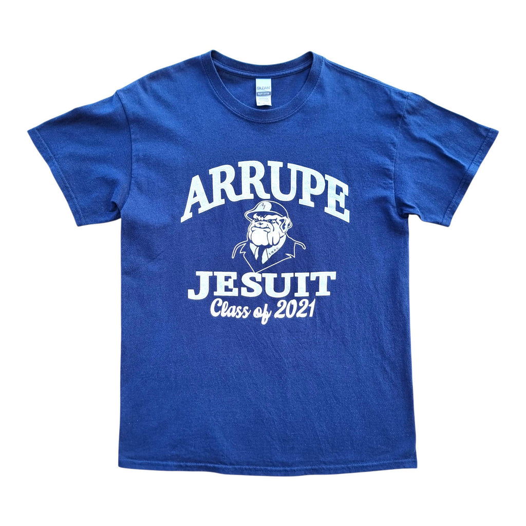 Arrupe Jesuit Graphic Print T-Shirt Men's UK Size M Blue Crew Neck 100% Cotton