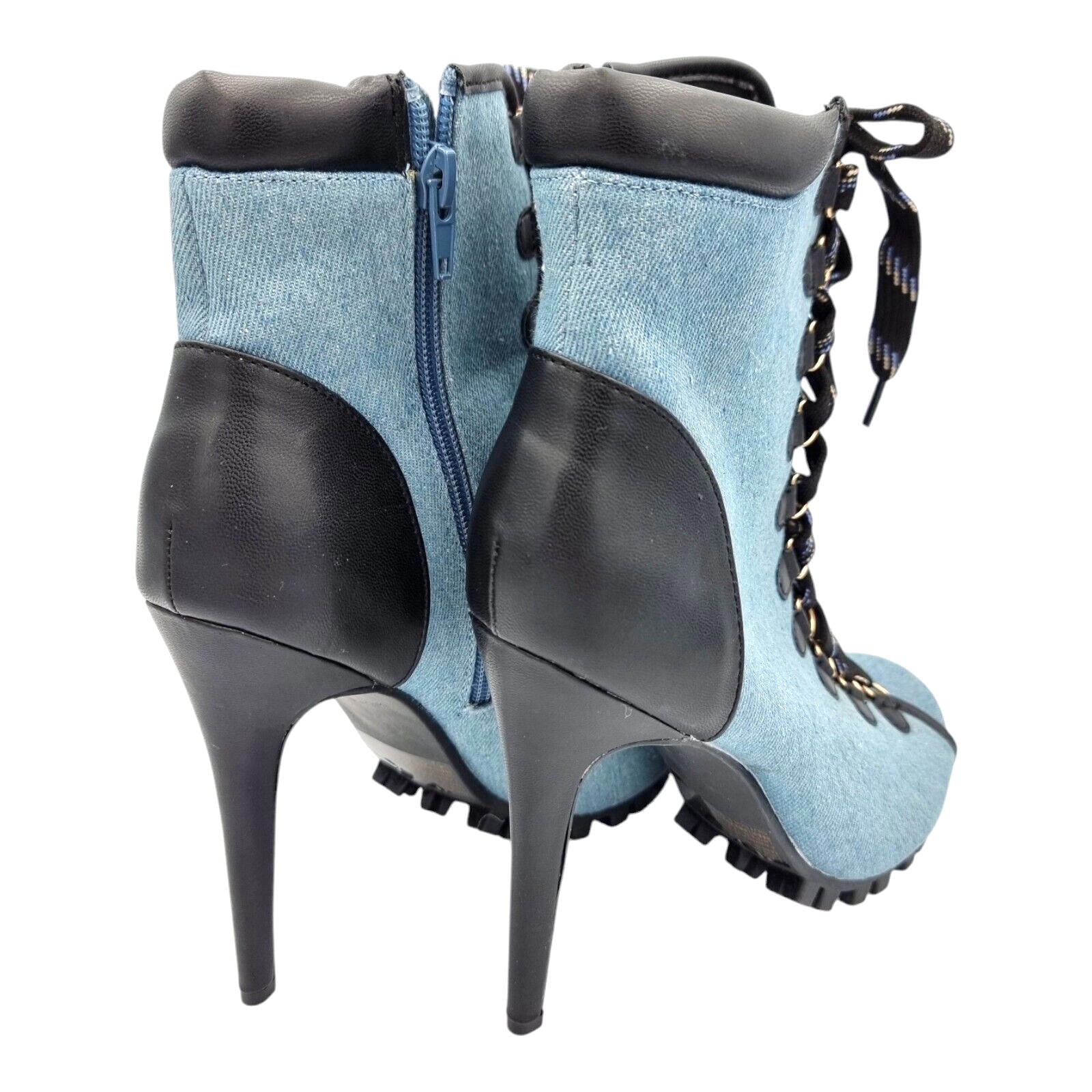 Denim Stiletto Shoe Women's UK Size 6.5 Open Toe Heel Lace Up Zip Fastening Boot