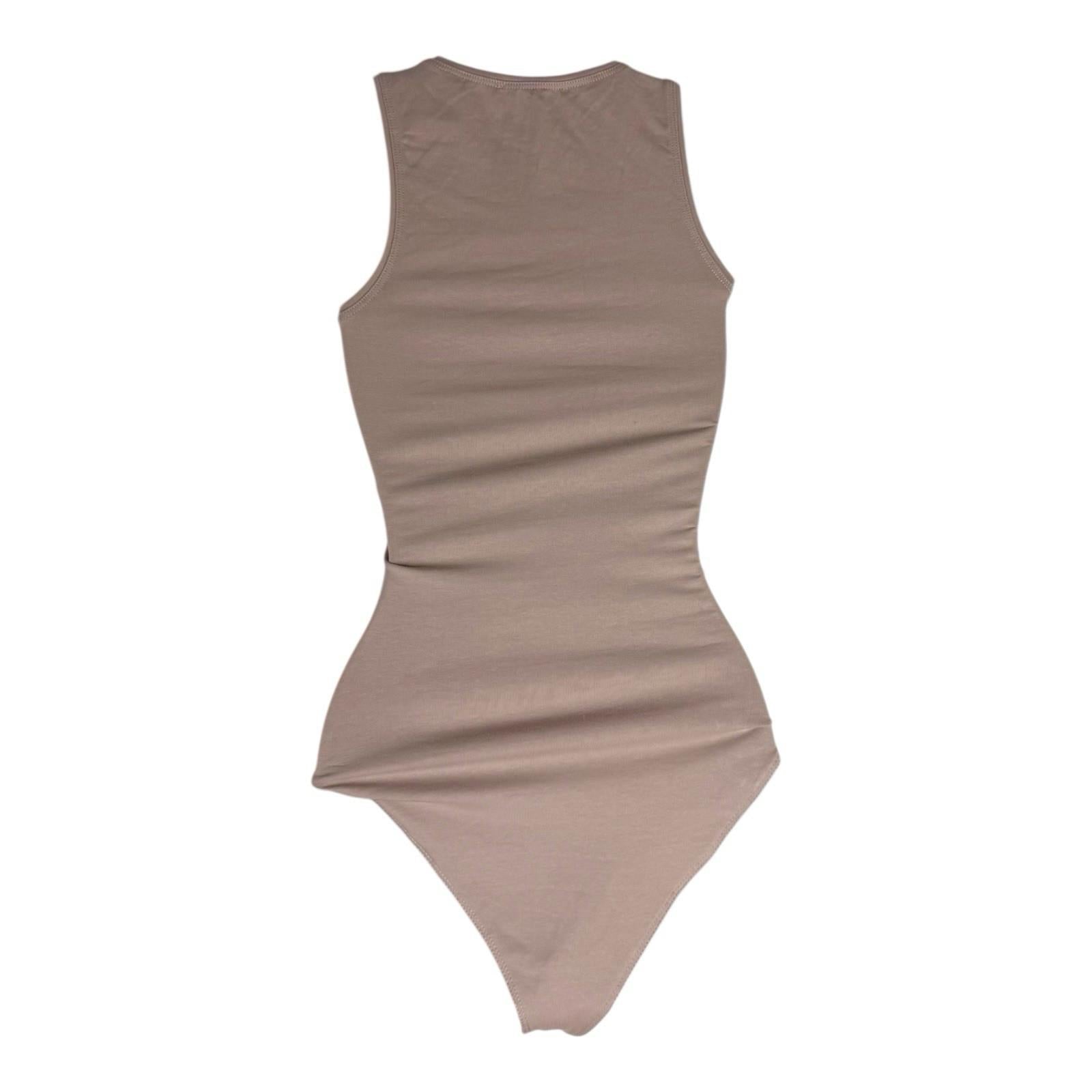 New Look Bodysuit Women's UK Size 6 Beige Nude Sleeveless Thong Bottom Snap