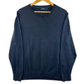 Nautica Knit Jumper Men's UK Size L Blue V-Neck Long Sleeve 100% Cotton