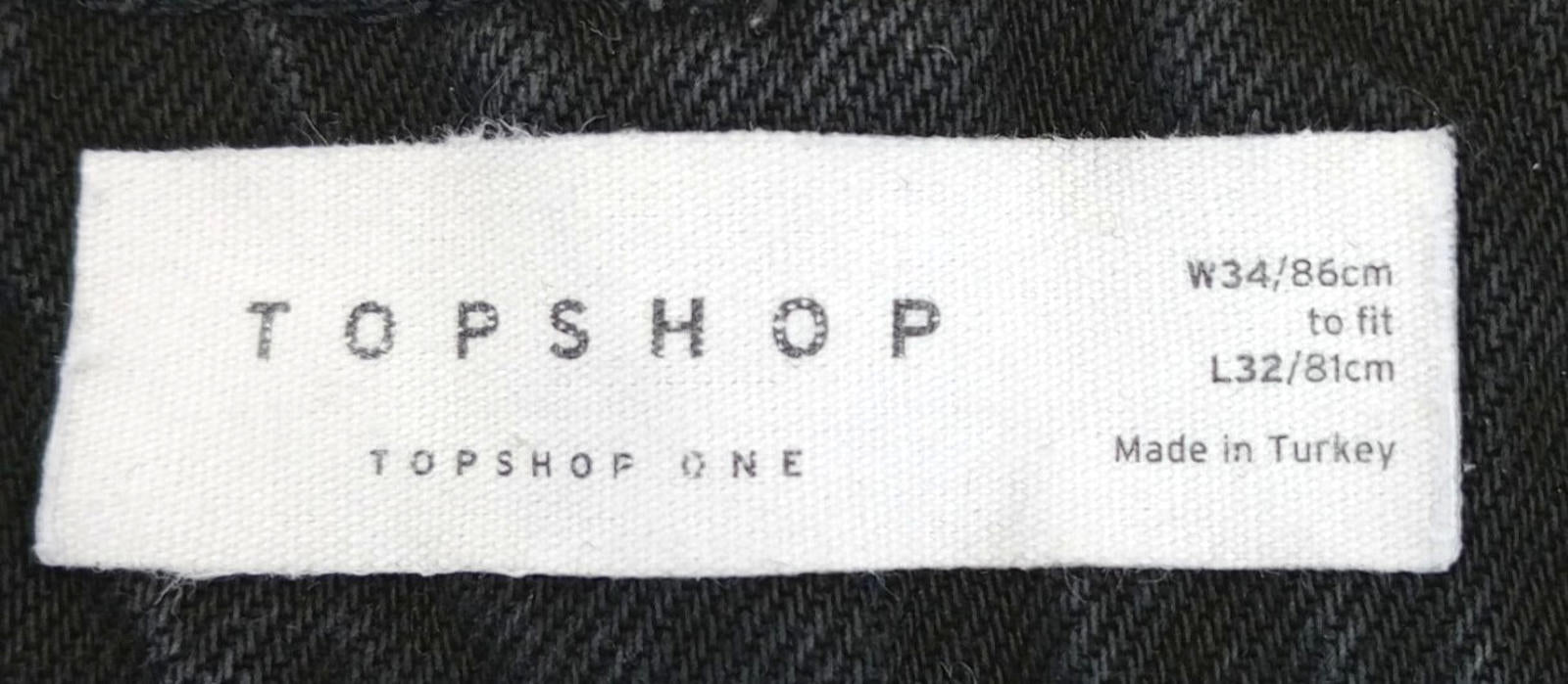 Topshop Jeans Men's UK Size 34" Waist 32" Leg Black 100% Cotton 5 Pocket Design