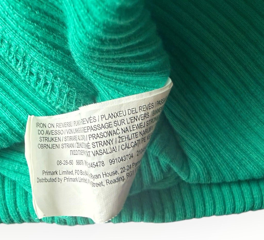 Primark Ribbed Mini Dress Women’s UK Size 14 Sleeveless Stretch Green Pink Trim