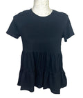 Zara Black Tiered Peplum Top 100% Cotton Women's UK Size S
