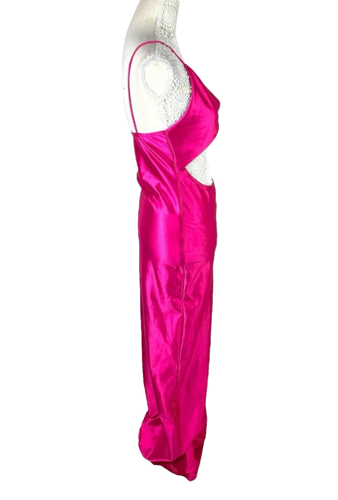 Pretty Little Thing Satin Maxi Slip Dress Women’s UK Size 10 Pink Cut-Out Waist