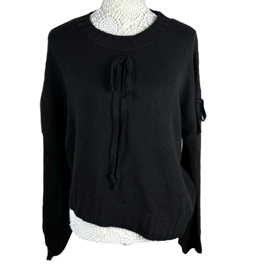 Black Knit Jumper Relaxed Fit Bow Detail Crew Neck Women’s UK Size S