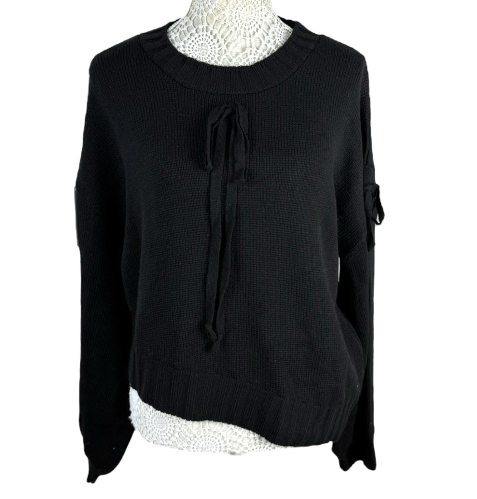 Black Knit Jumper Relaxed Fit Bow Detail Crew Neck Women’s UK Size S