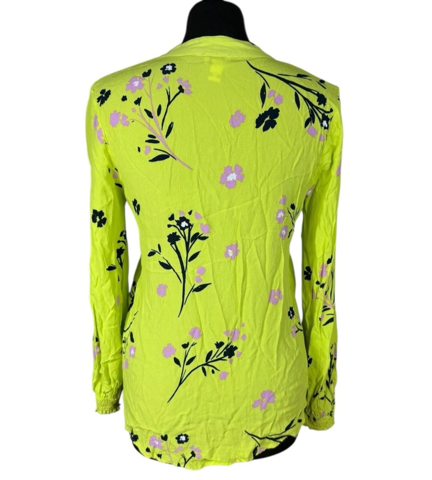 River Island Neon Blouse Women’s UK Size 10 Long Sleeve Frill Detail Floral