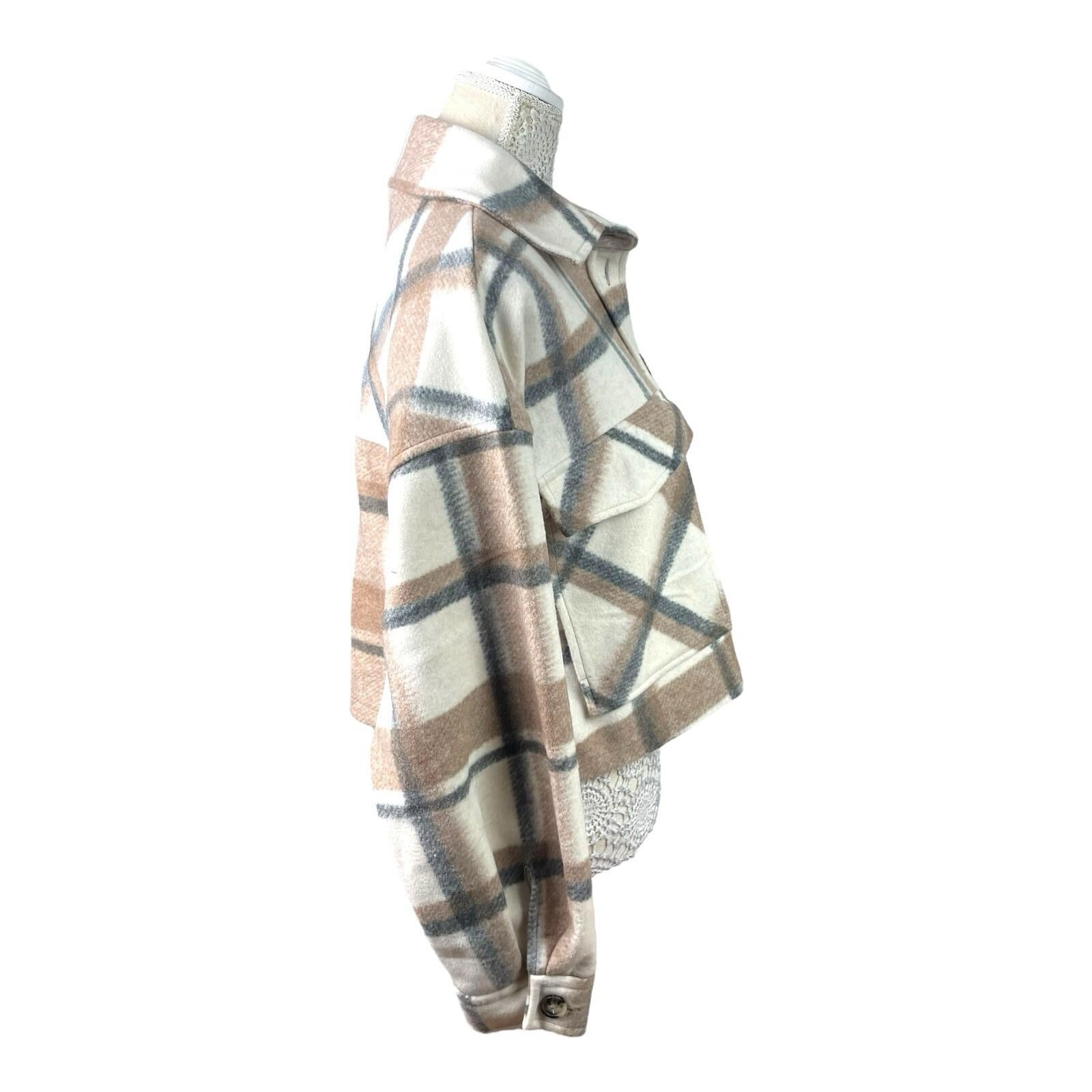 Stradivarius Beige Check Shacket Cropped Brushed Women’s UK Size XS