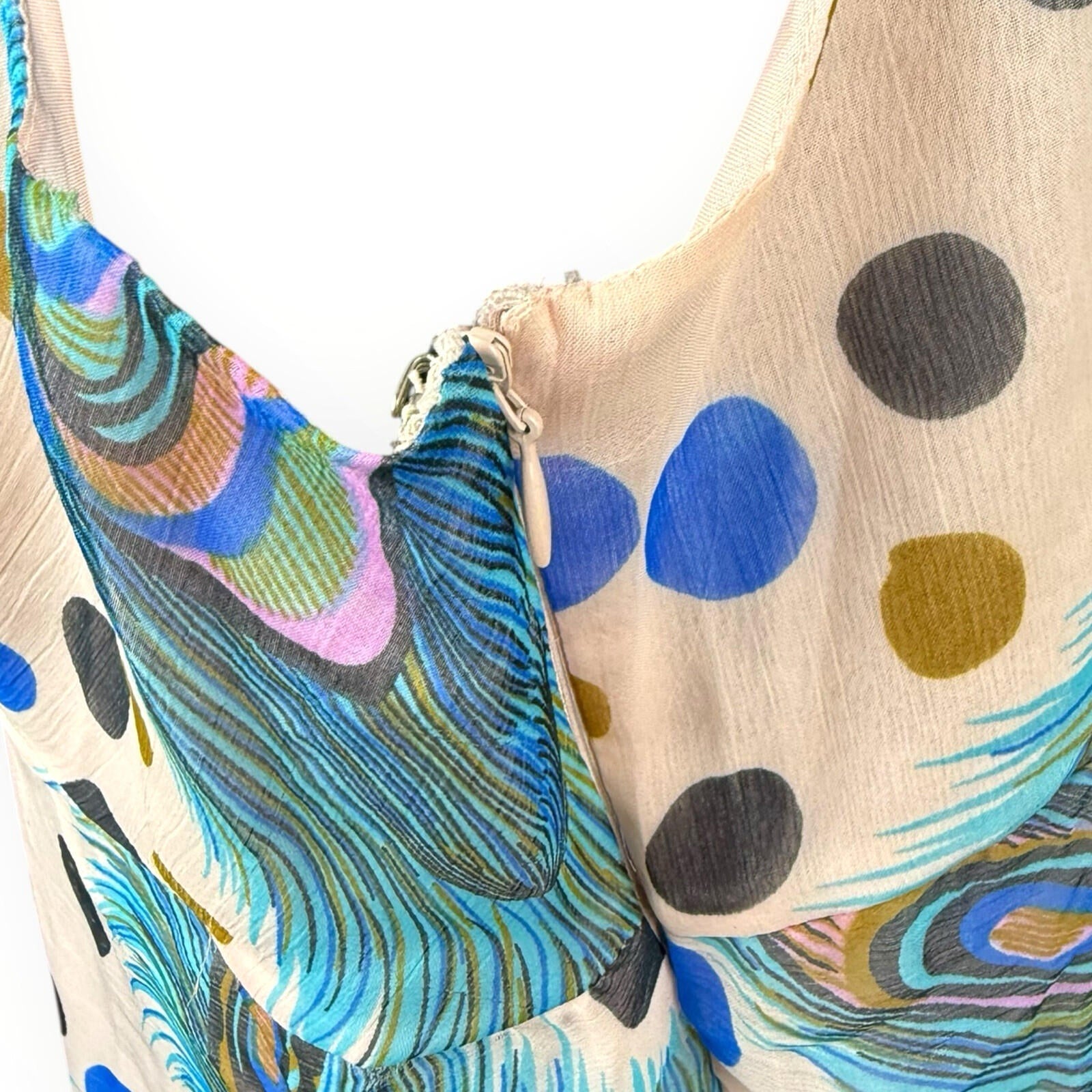Marksharn Chiffon Party Dress Women’s UK Size 3XL Peacock Design Multicolour