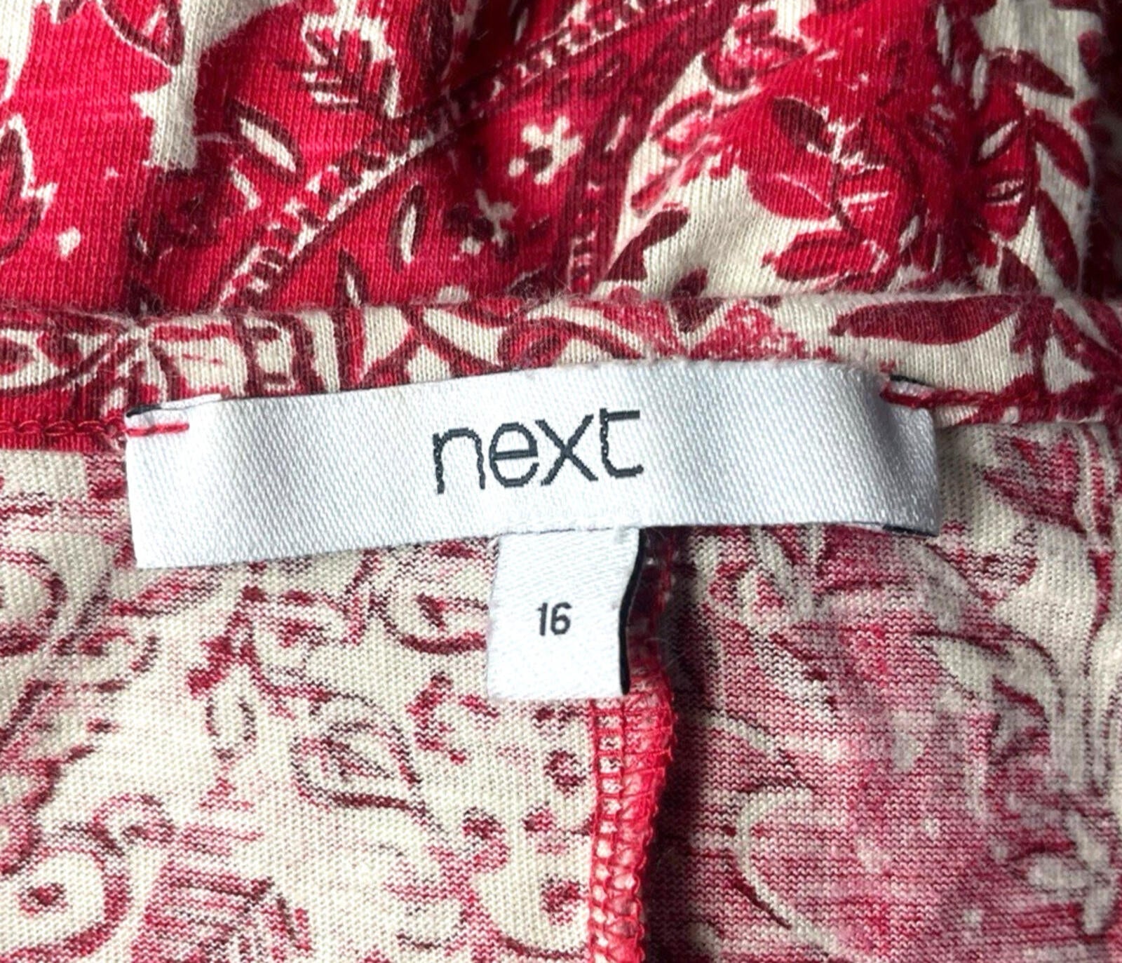 Next T-Shirt Blouse Top Women’s UK Size 16 Paisley Short Sleeve Cotton Red