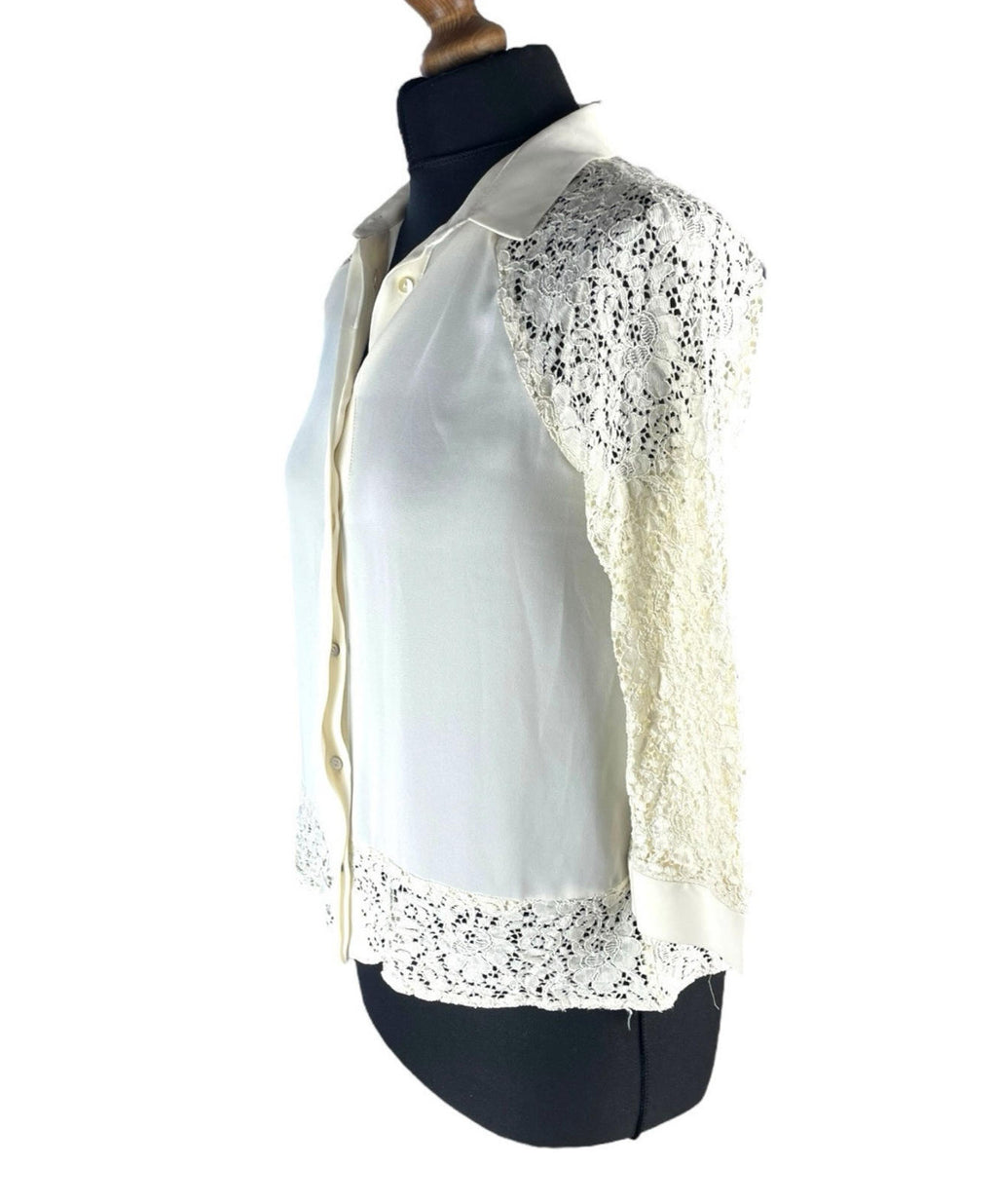 Zara Basic Ivory Blouse Lace Panels Women’s UK Size S