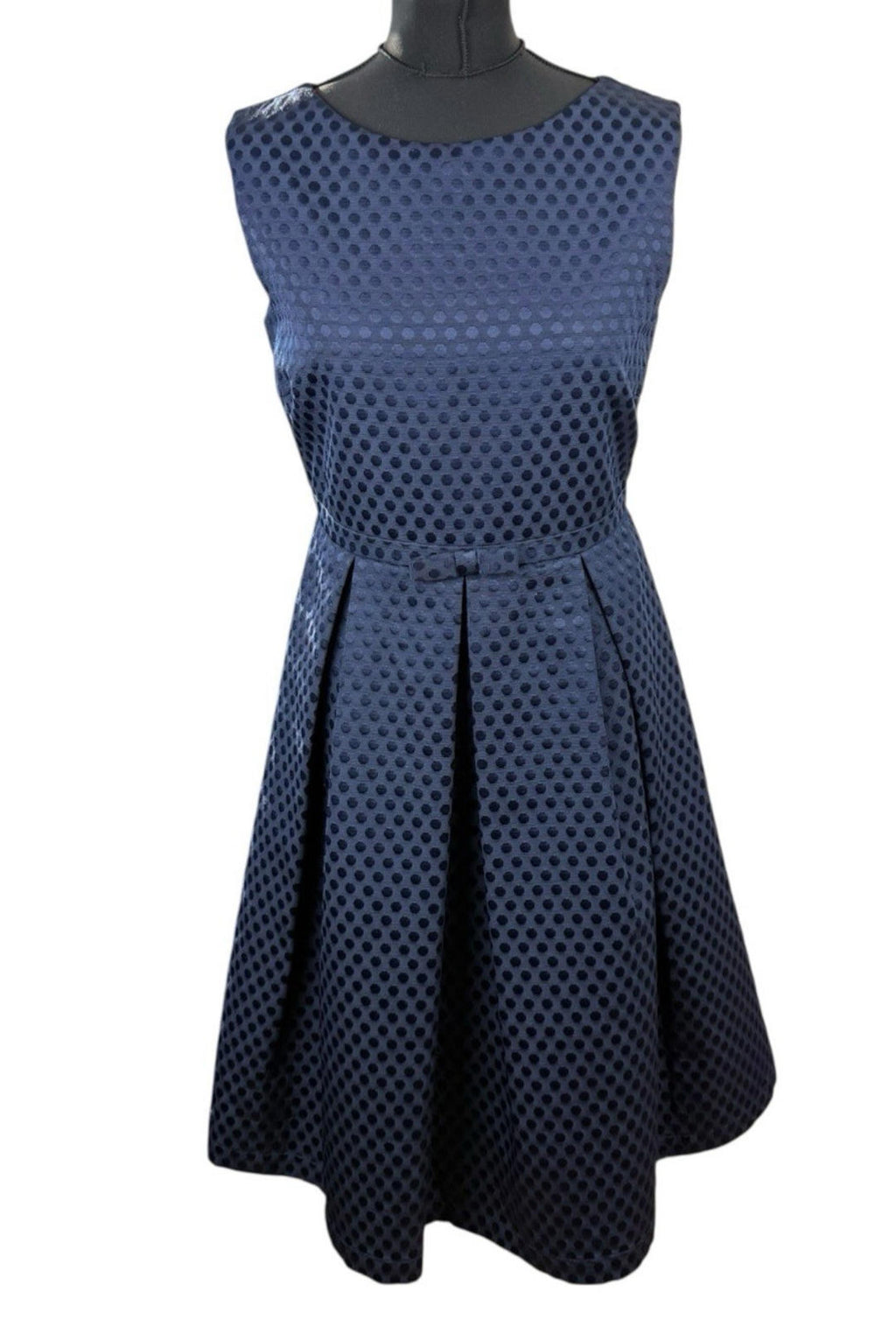 Sixton London Navy A Line Midi Dress Polka Dot Bow Detail Women’s UK Size 12