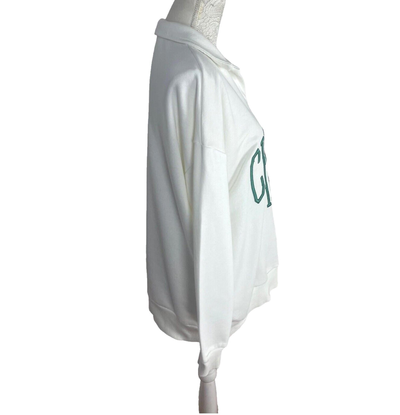Stradivarius Over Sized Jersey Jumper Collared White Chicago Women's UK Size XS