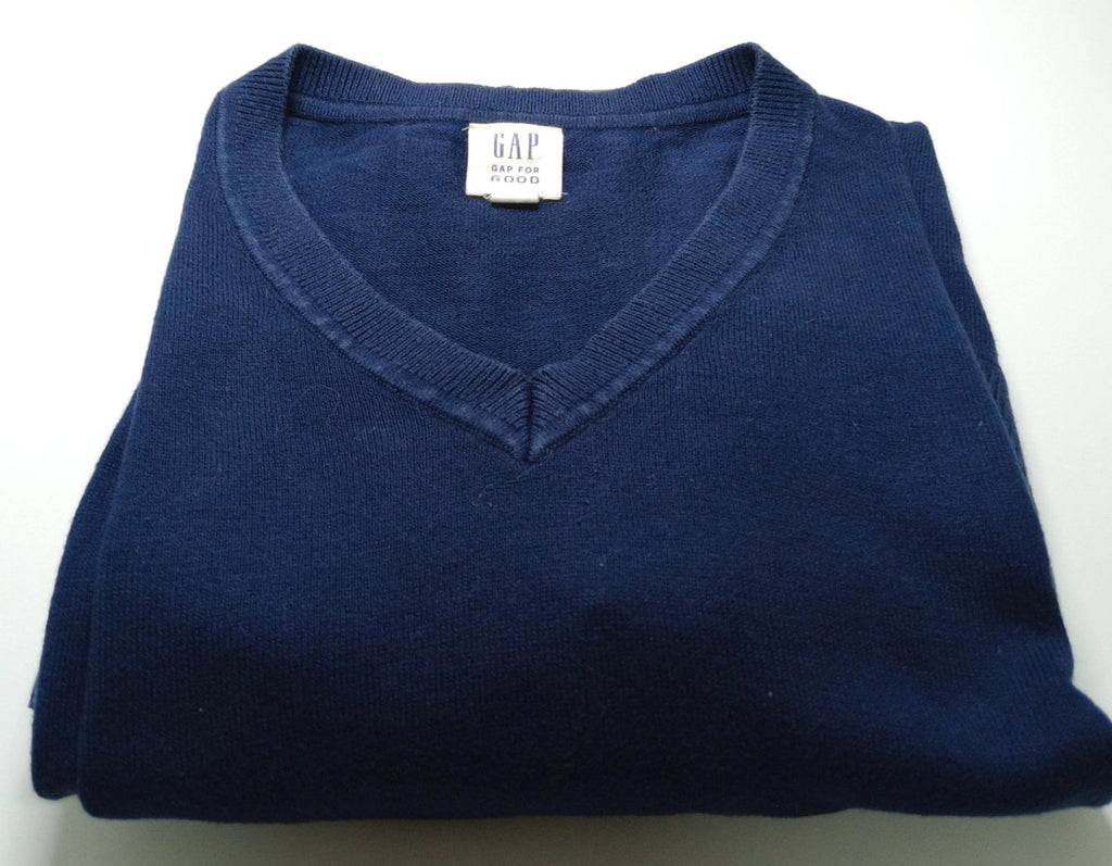Gap Knit Jumper Men's UK Size L Blue Long Sleeve 100% Cotton V-Neck Sweater