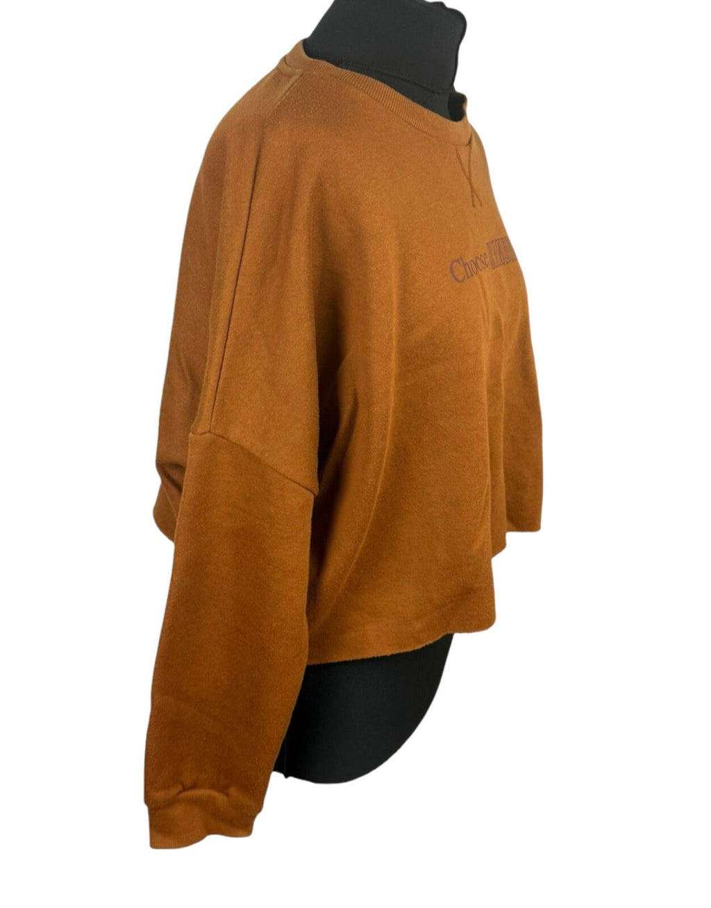 Primark Cropped Sweater Jumper Women's UK Size 14-16 Choose Kindness Logo Brown