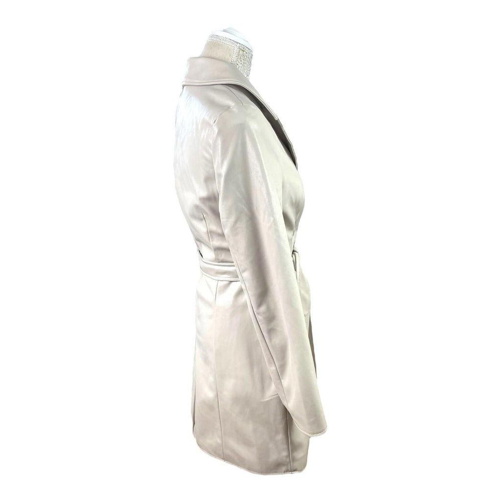Divided Faux Leather Trench Coat Belted Beige Grey Women’s UK Size XS