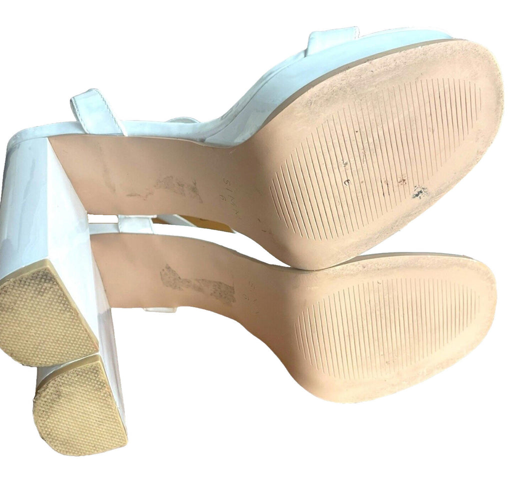 Simmi Platform Block Heel Sandals Women’s UK Size 6 Wide Fit White Patent Shoes