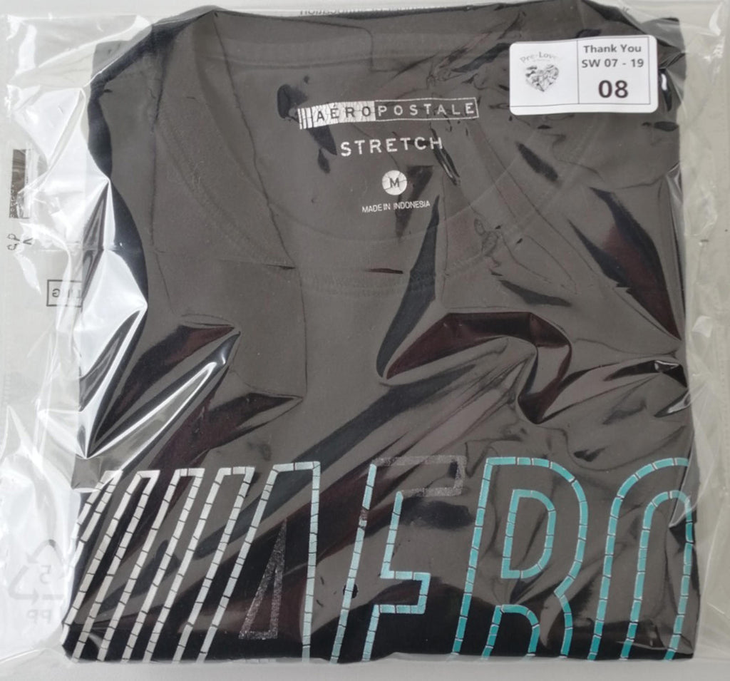 Areopostale Graphic Print T-Shirt Men's Size M Black Crew Neck Stretch Fit