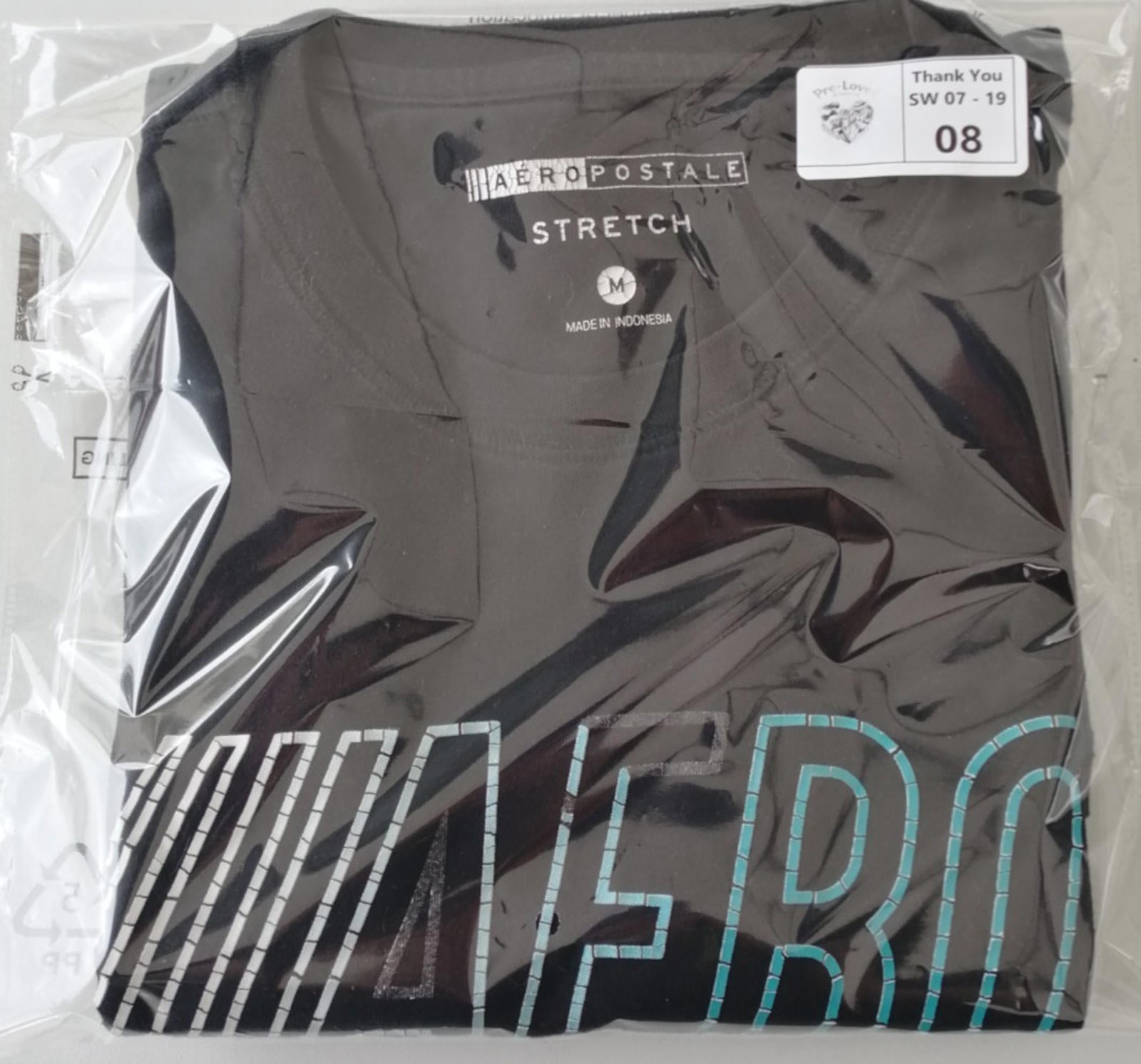 Areopostale Graphic Print T-Shirt Men's Size M Black Crew Neck Stretch Fit