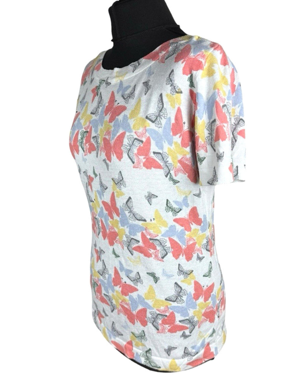 Next Butterfly Print T-Shirt Top Women’s UK Size 12 Multi-Color Studded Accents
