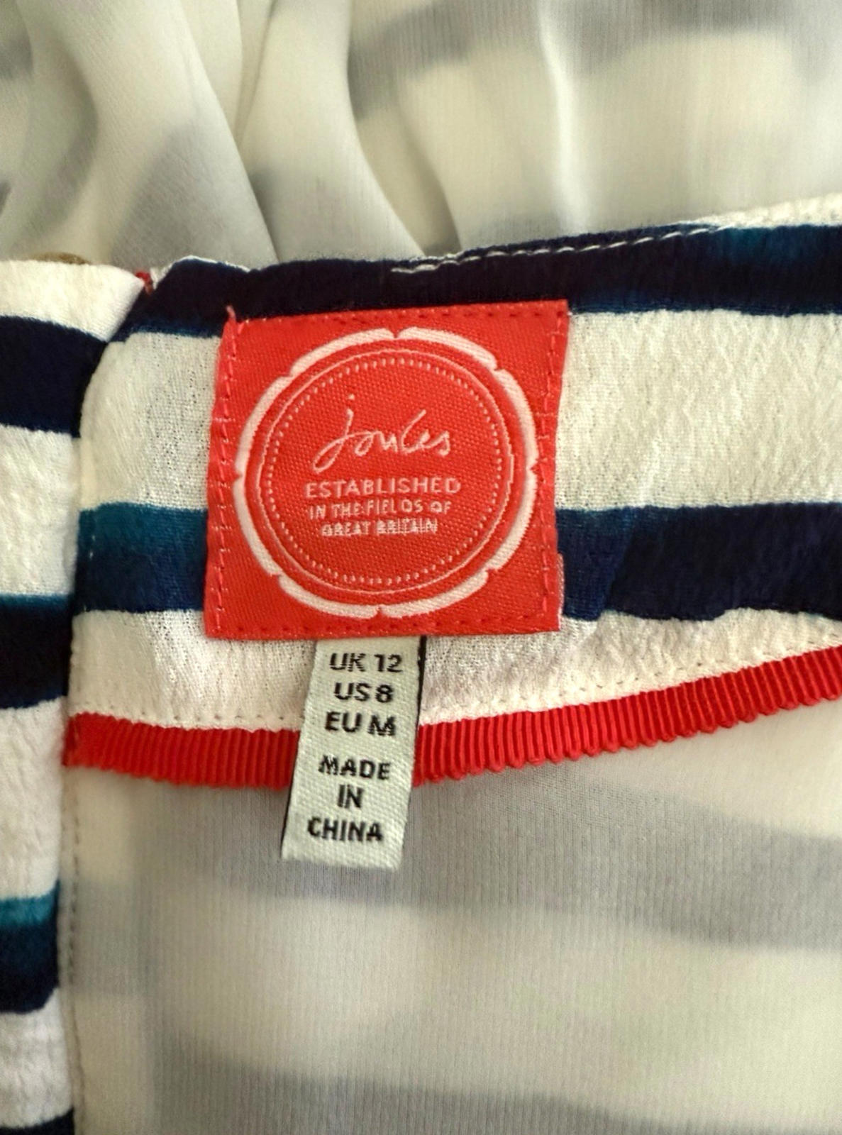 Joules Nautical Dress Knee Length Blue White Women’s UK Size 12