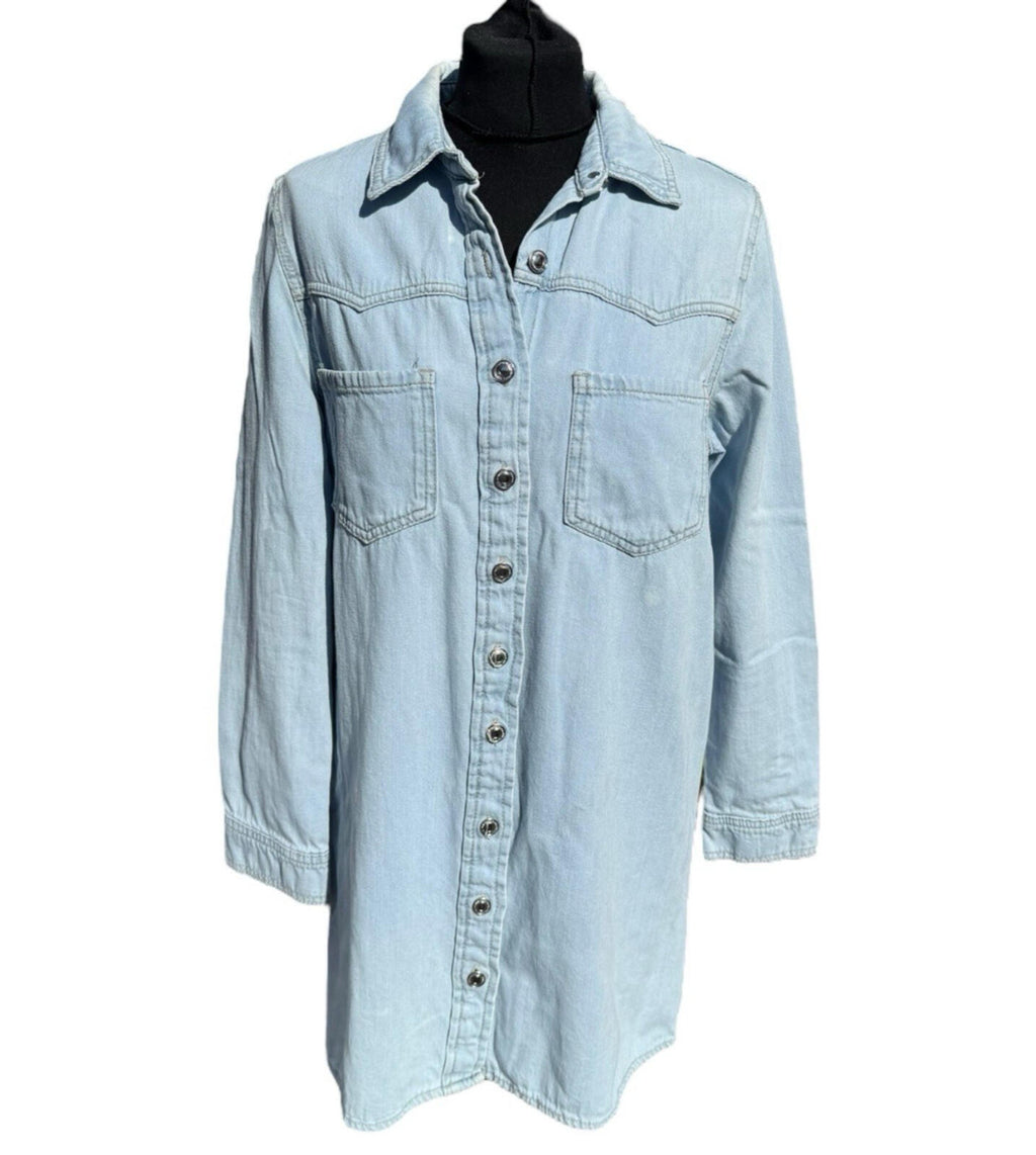 Denim Co Light Denim Shirt Jacket Shacket Collared Long Women’s UK Size 12