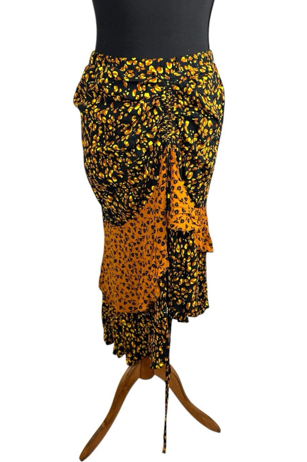 Very Orange Ruffle Modi Skirt High Slit Floral Women’s UK Size 12