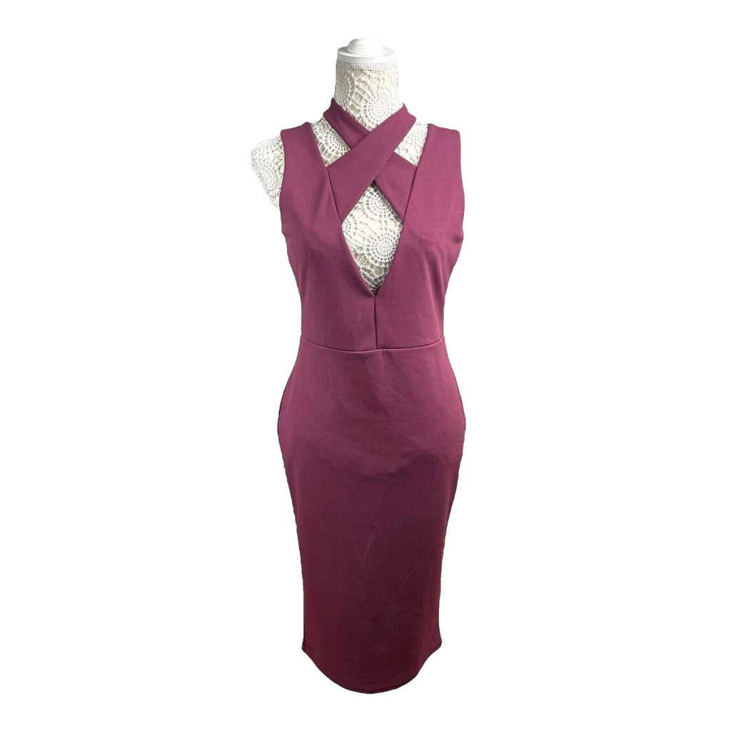 Missguided Burgandy Midi Dress Cross Neck Design Women’s UK Size 12