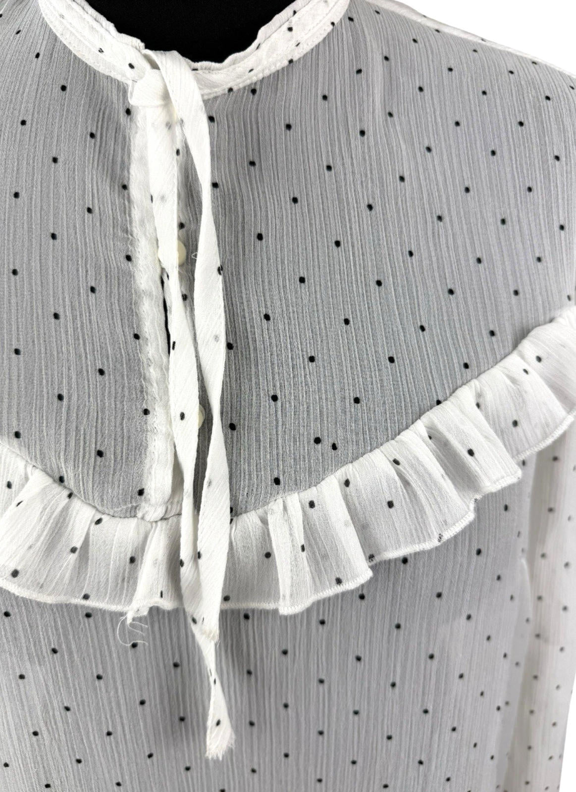 Limited Edition White Chiffon Blouse Polka Dot Tie Neck Women’s UK Size 12