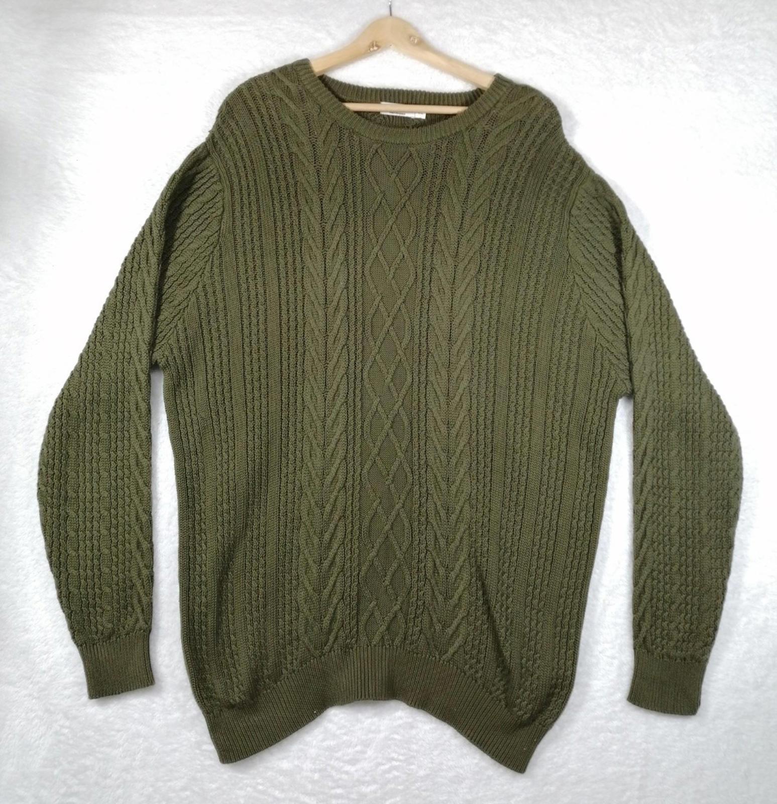 Jacamo Cable Knit Jumper Men's UK Size 2XL Khaki Green Crew Neck Sweater