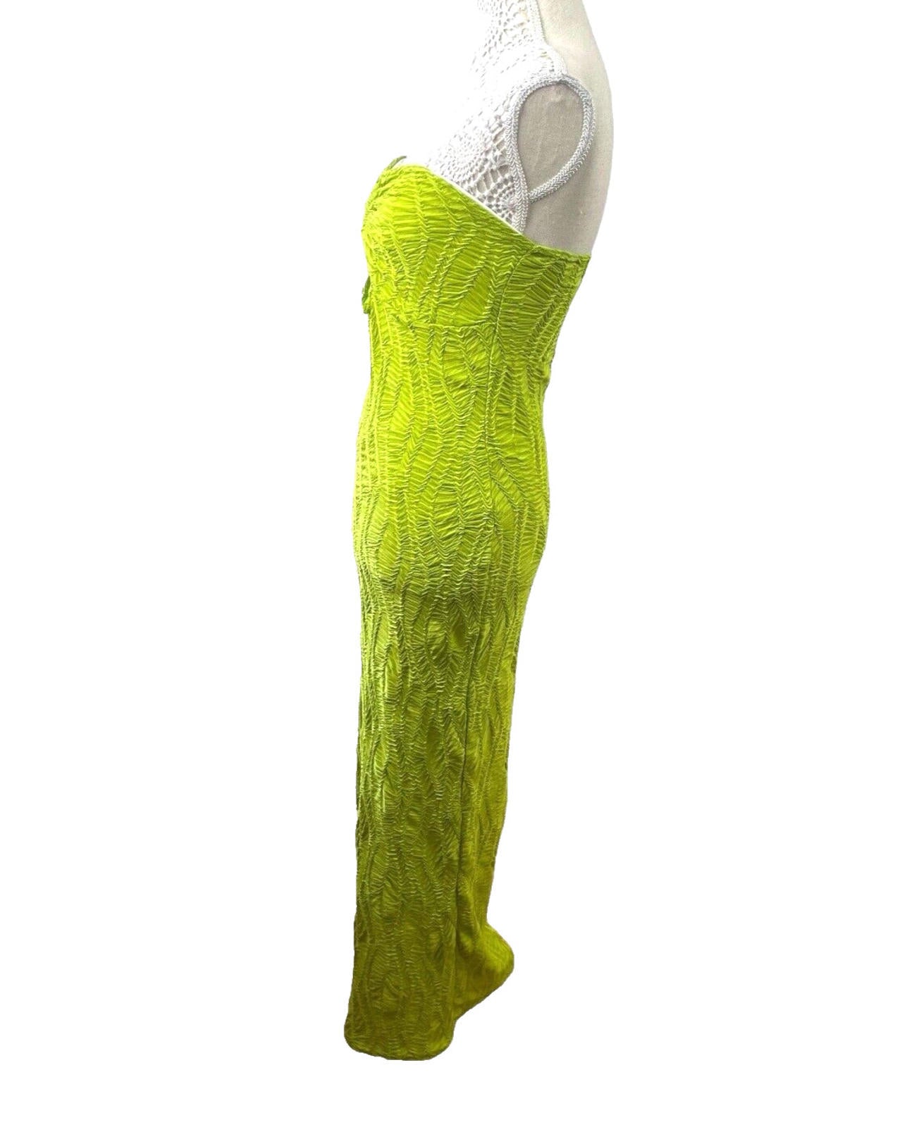 Pretty Little Thing Green Textured Maxi Dress Strapless Women’s UK Size 10