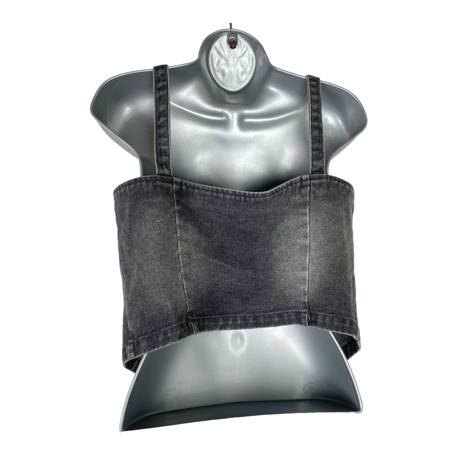 Dark Grey Denim Tank Top Lace Up Front Bow Detail Women’s UK Size S