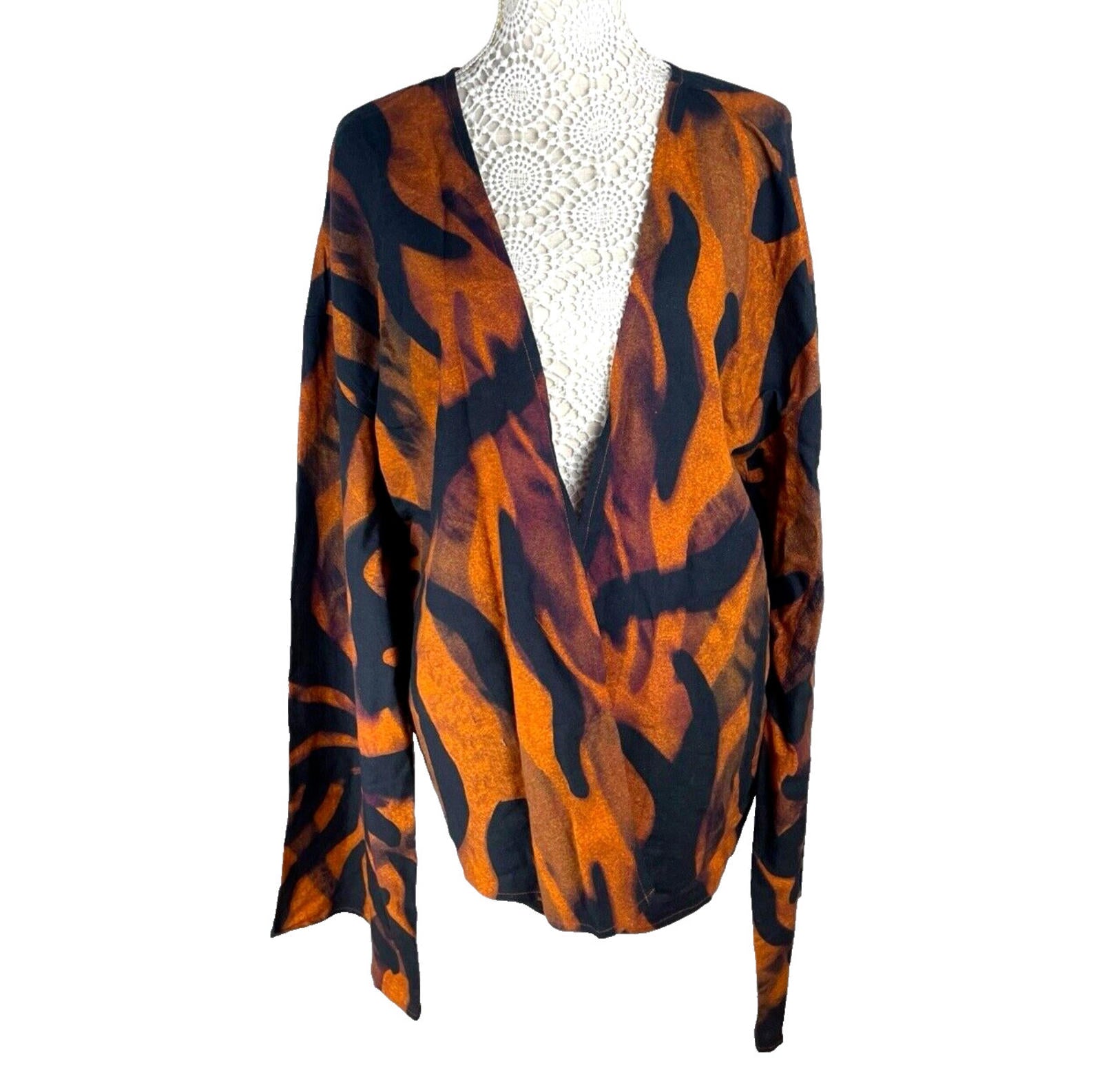 Windeson Open Jacket Orange & Black Lightweight Flared Sleeve Women’s UK Size 16