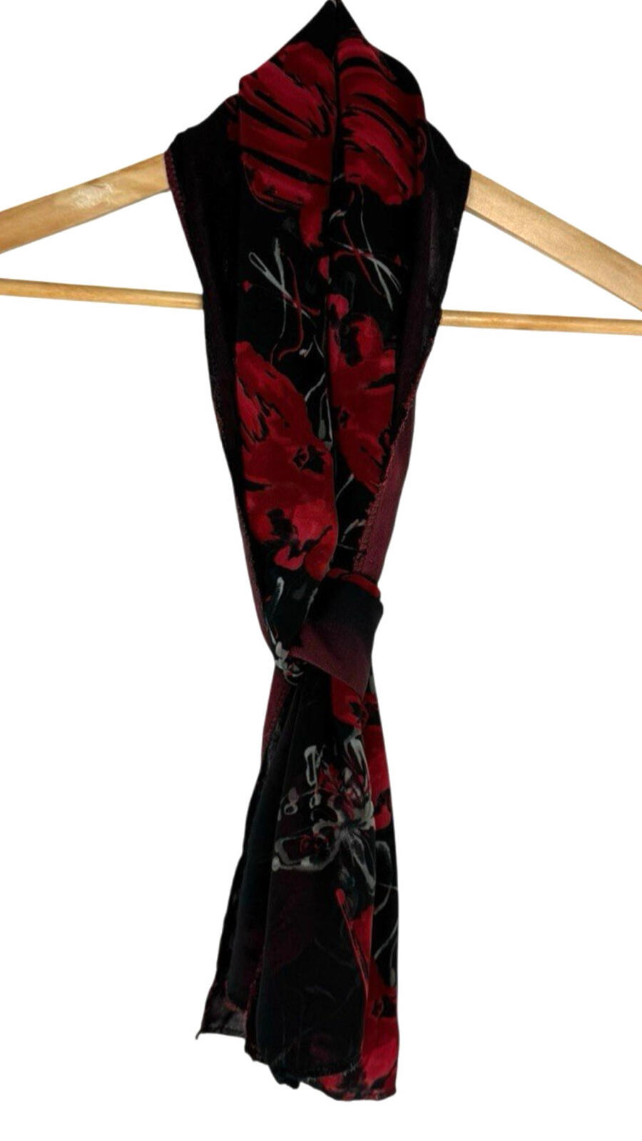 Floral Dress Set Women’s UK Size XL (16) Chiffon Midi Cardigan & Scarf Black Red