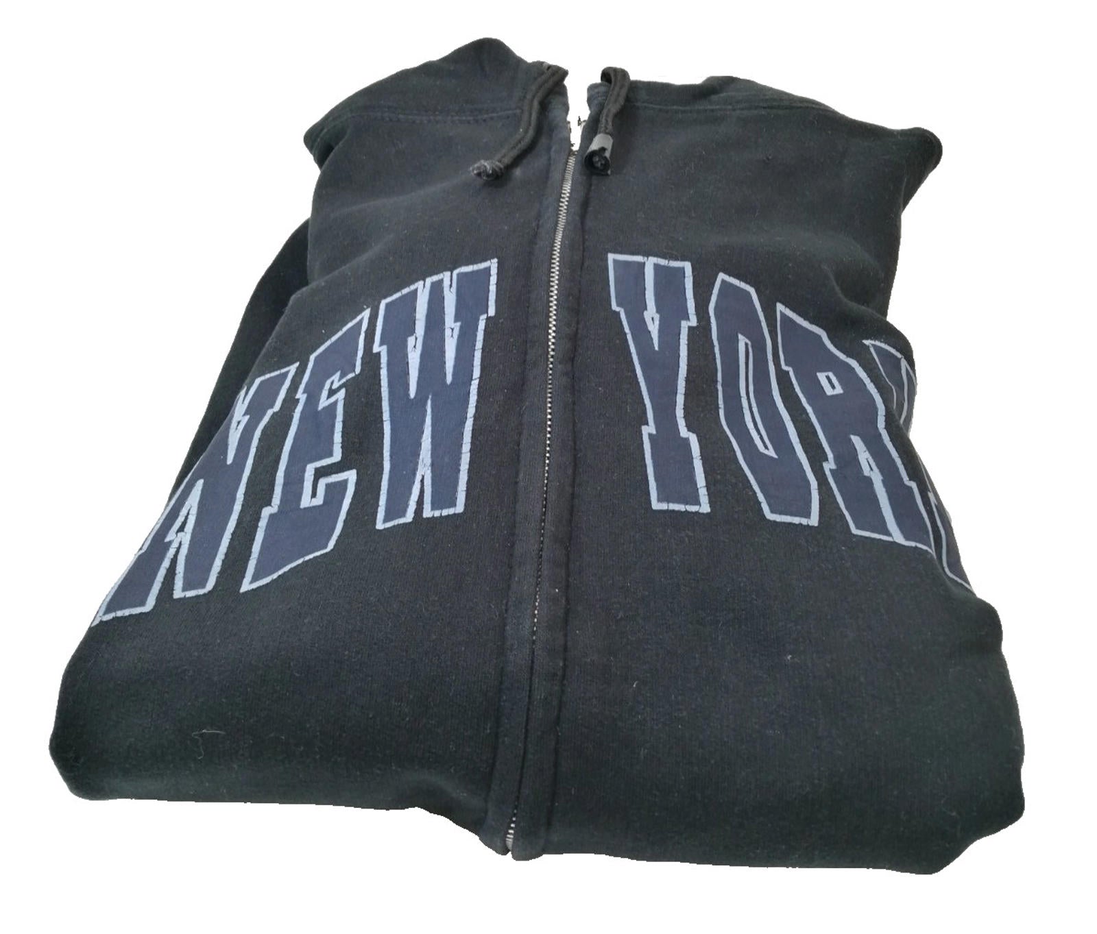 New York Hoodie Men's Size XL Black Jersey Hooded Pockets Zip Front
