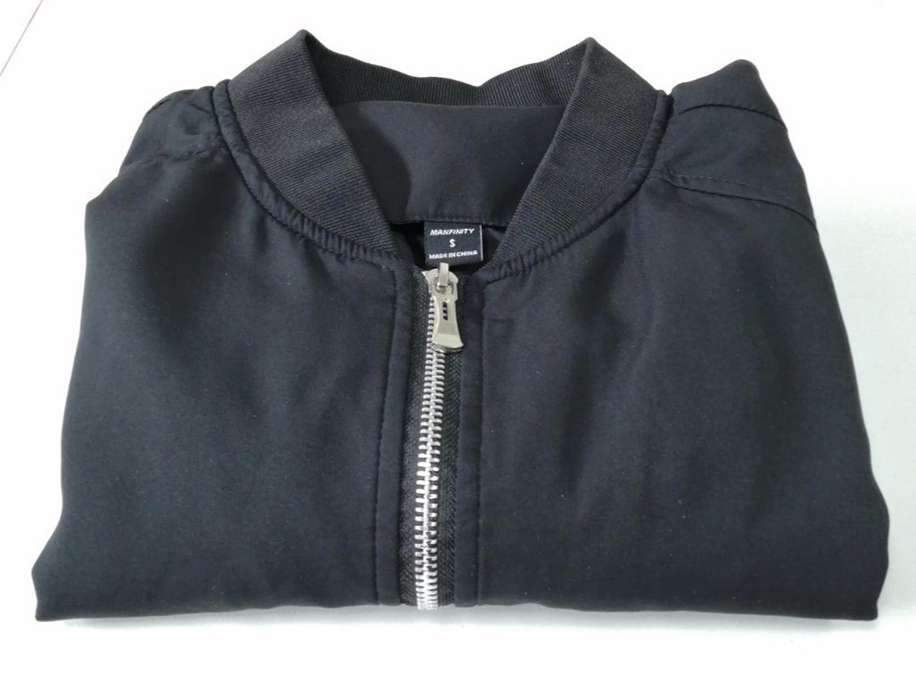 Manfinity Bomber Jacket Men's UK Size S Black Coat Zip Pockets