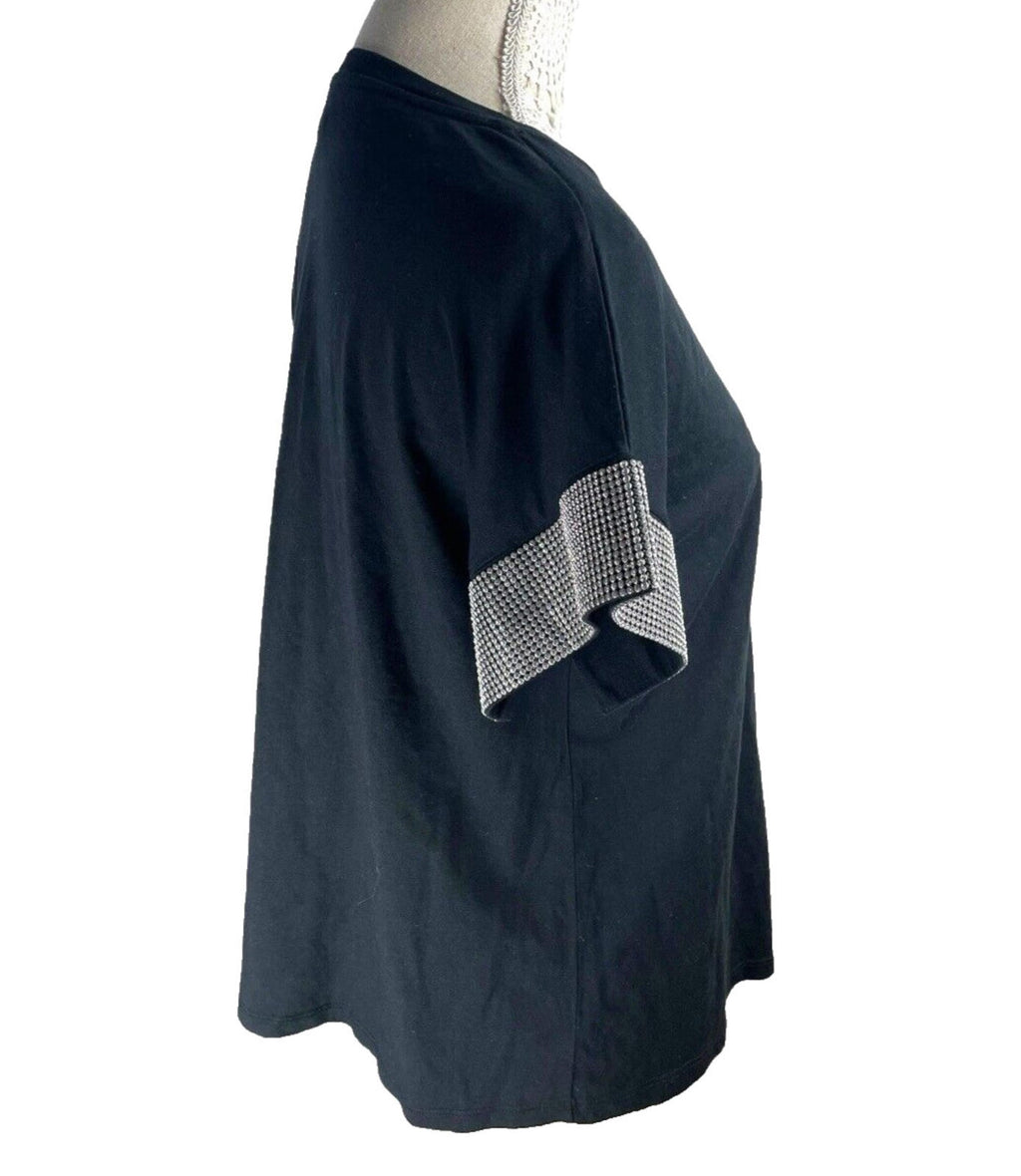 River Island T-shirt Top Dimante Sleeve Detail Women’s UK Size 14