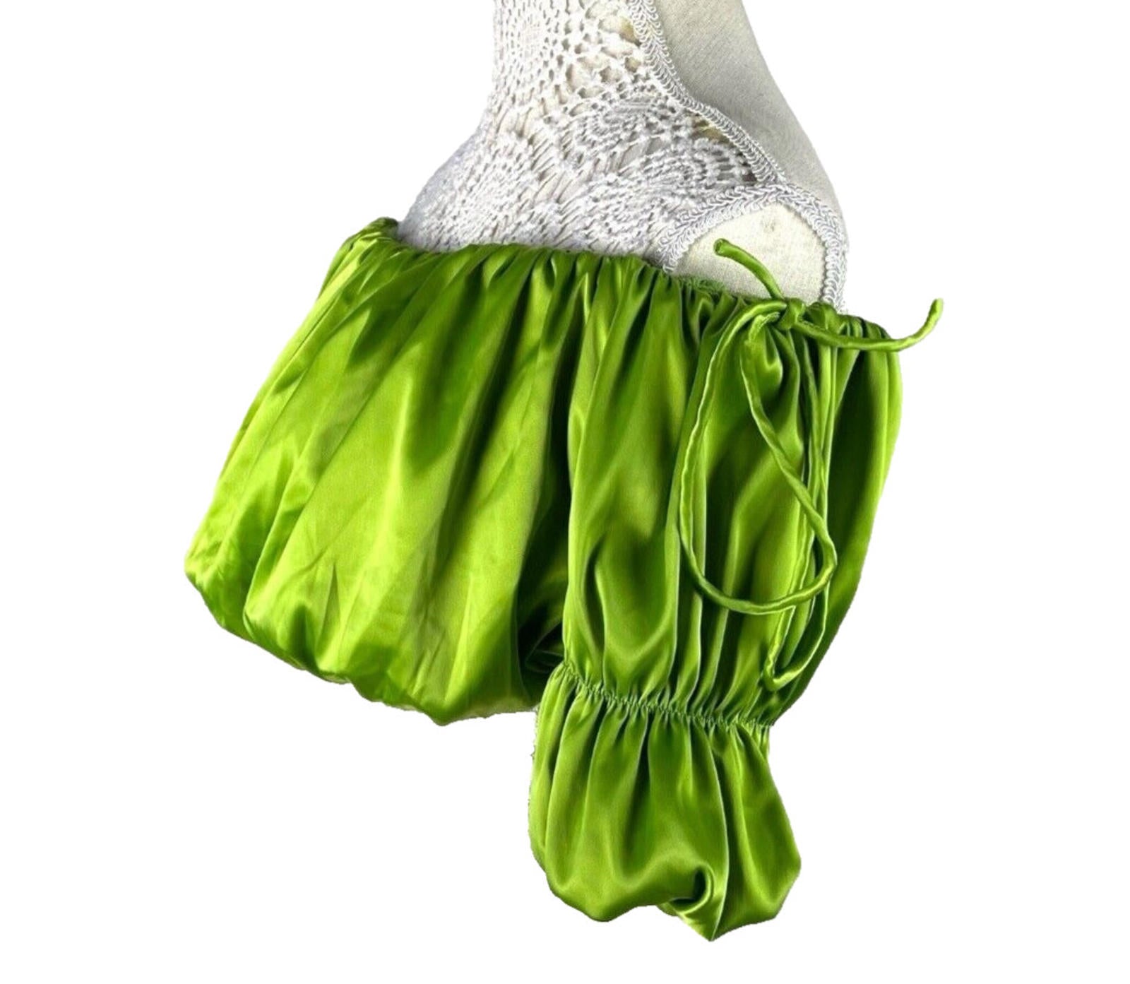 Pretty Little Thing Ruffle Satin Crop Top Green Off Shoulder Women’s UK Size 8