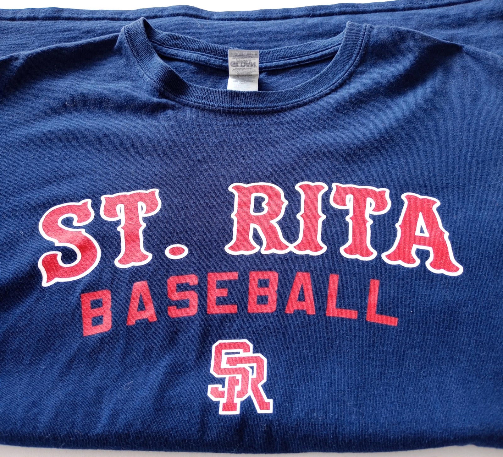 St. Rita Baseball Graphic Print T-Shirt Men's UK Size XL Blue Crew Neck