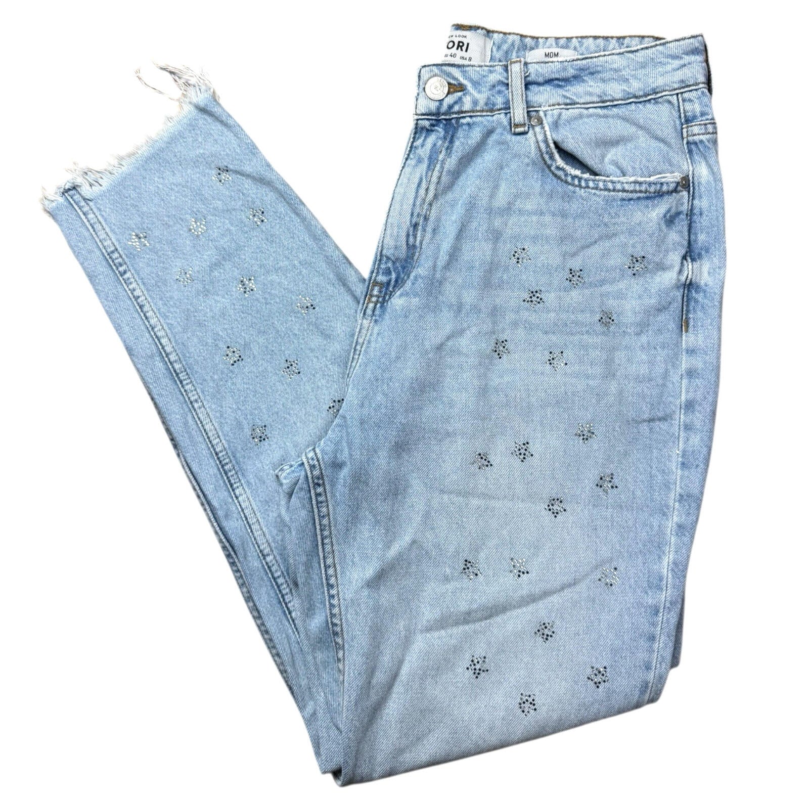 New Look Jeans Diamante Mom Women’s UK Size 12 Straight Leg Tori Blue Denim