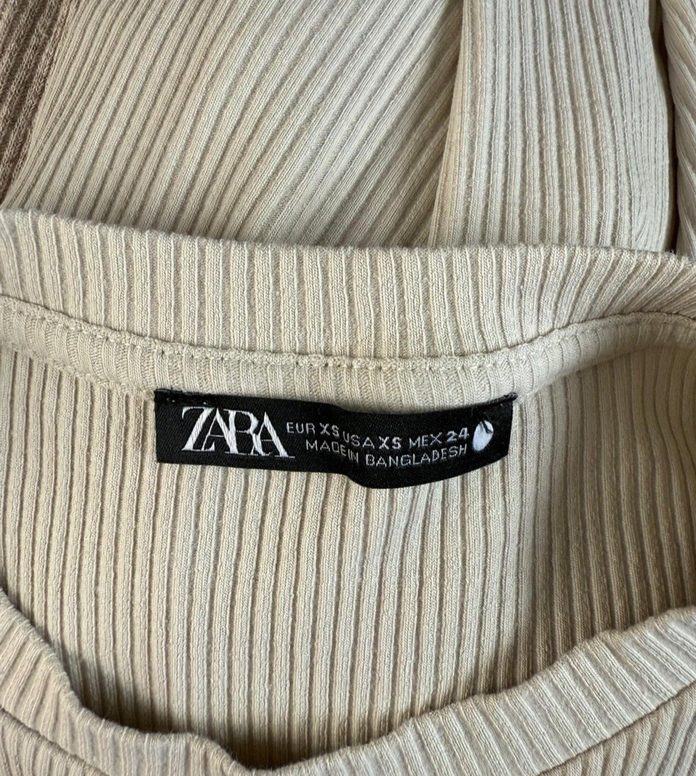 Zara Beige Maxi Dress Ribbed High Neck Stretch Women’s UK Size XS