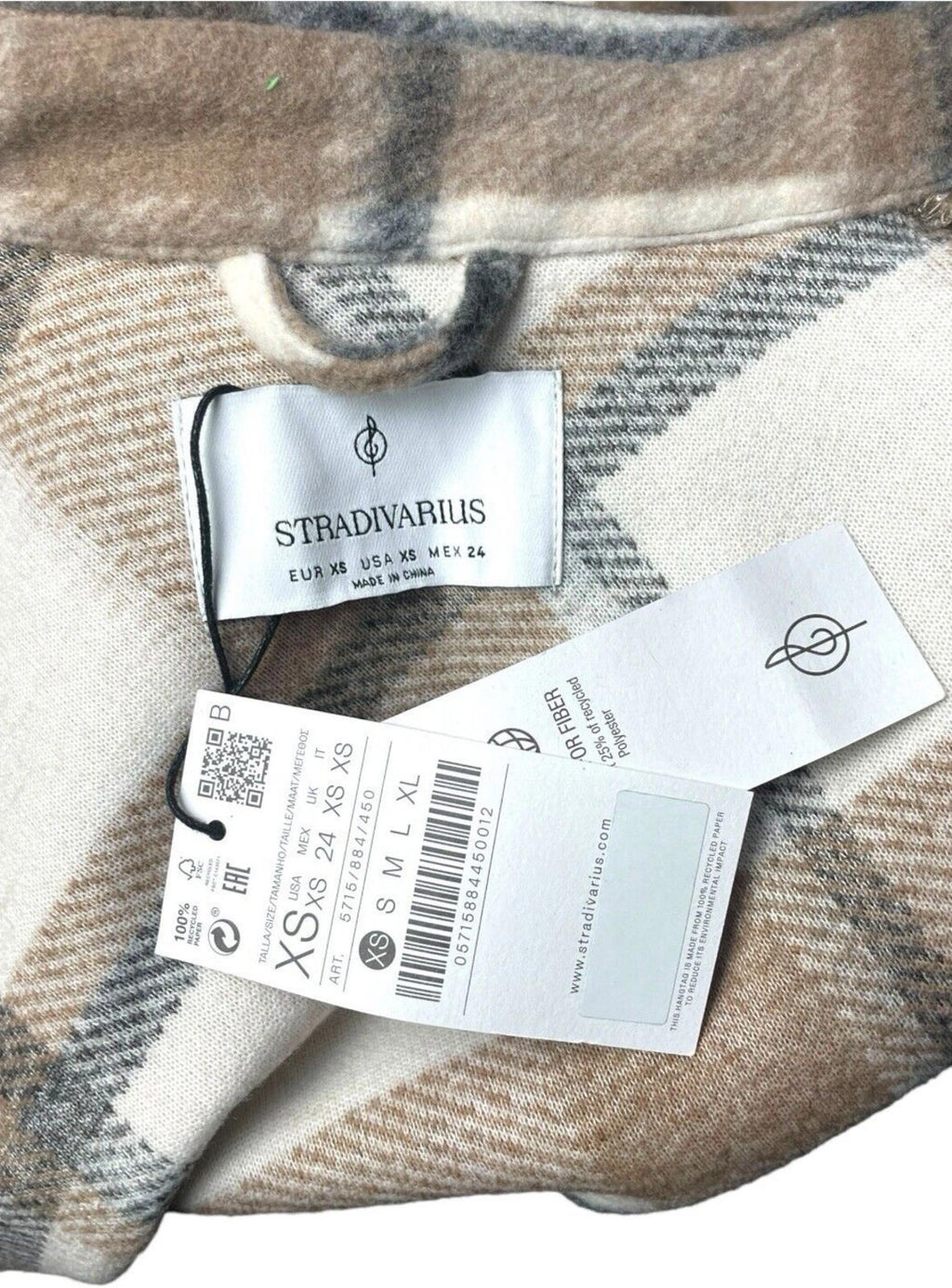 Stradivarius Beige Check Shacket Cropped Brushed Women’s UK Size XS