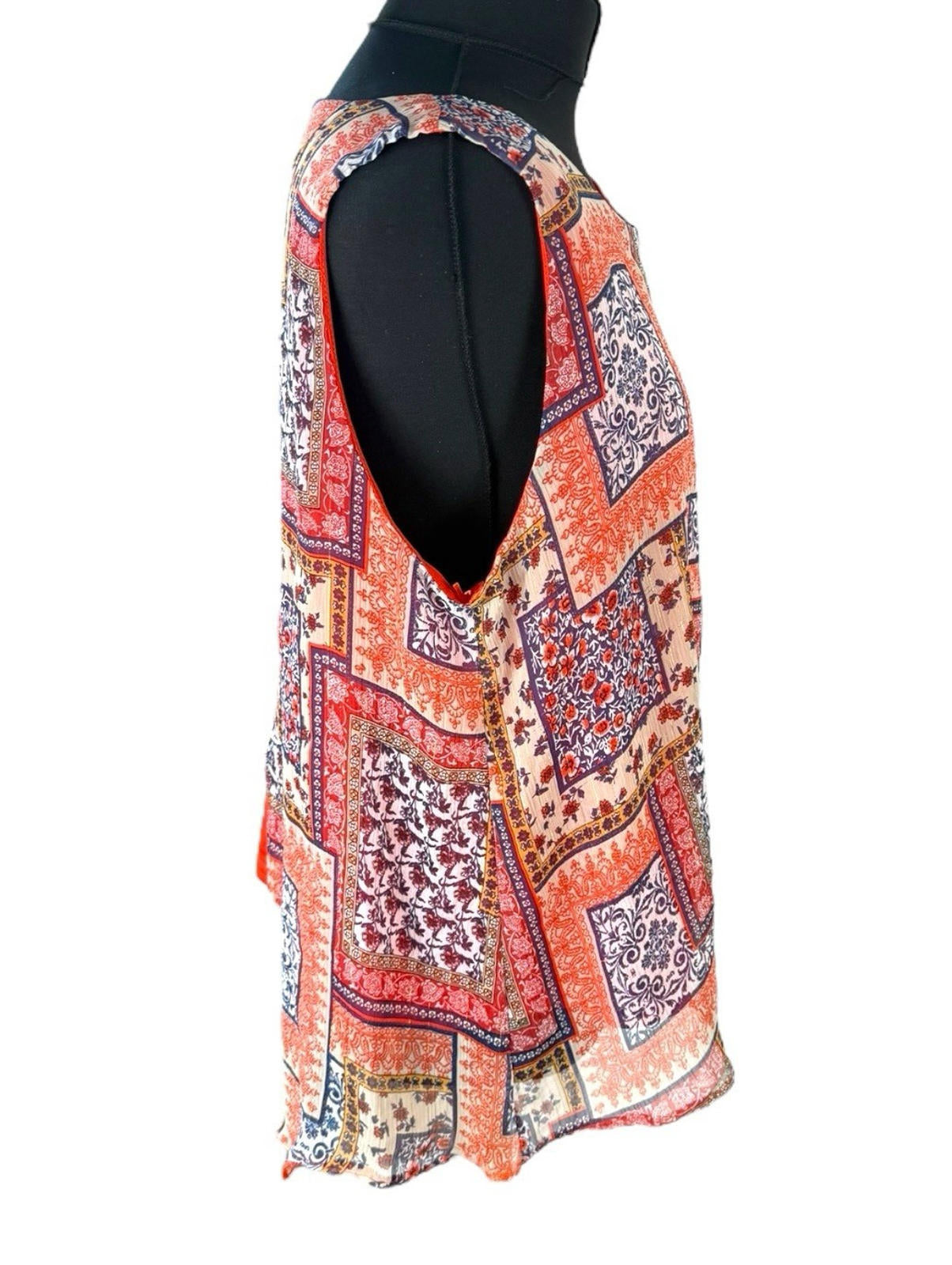 Wallis Orange Pattern Vest Top Chiffon Colour Block Women’s UK Size 18