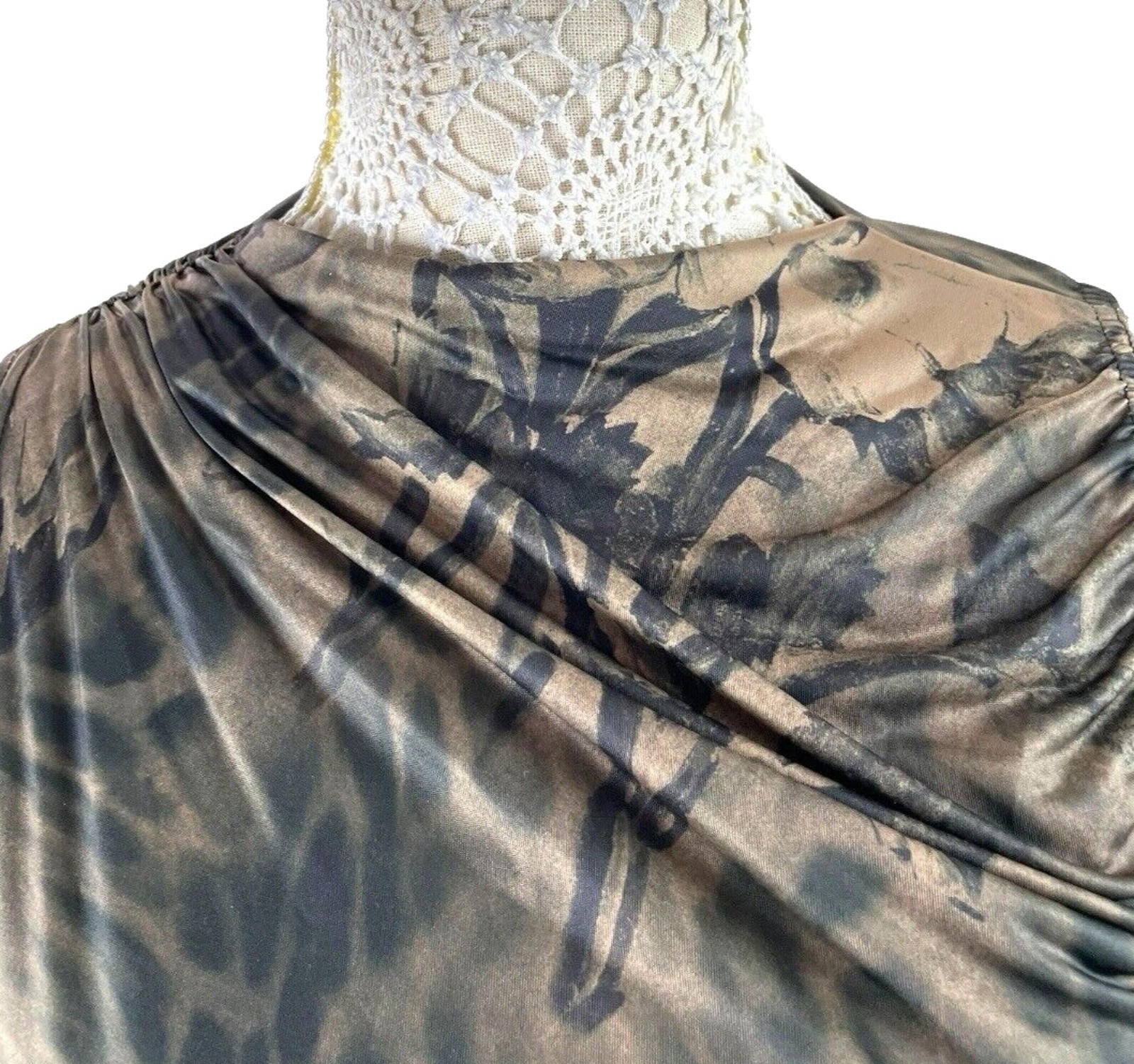 Pretty Little Thing Kahki Satin Tank Top High Neck Stretch Women’s UK Size 8
