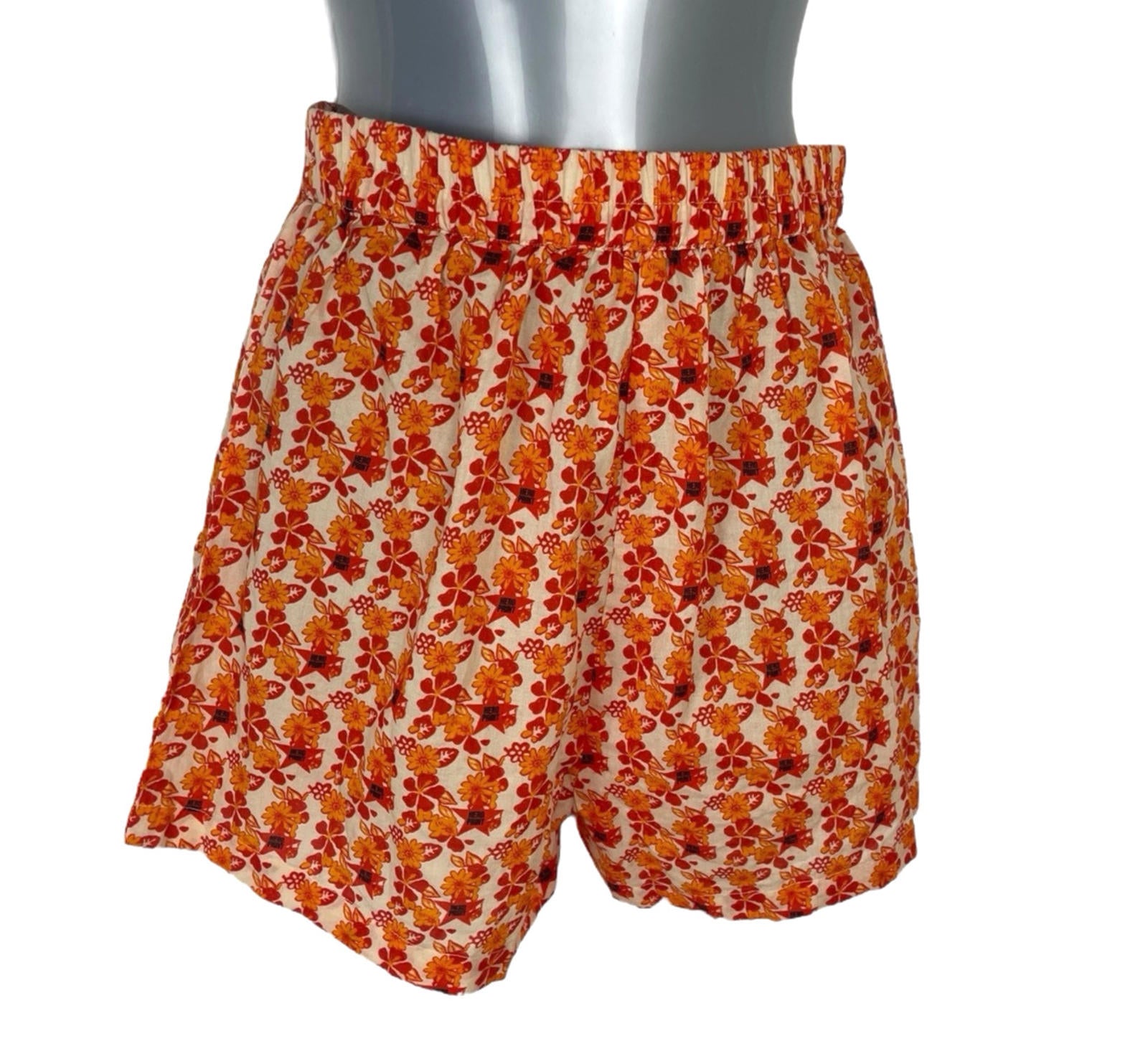 Bright Orange Floral Shorts High Waist Women’s UK Size S