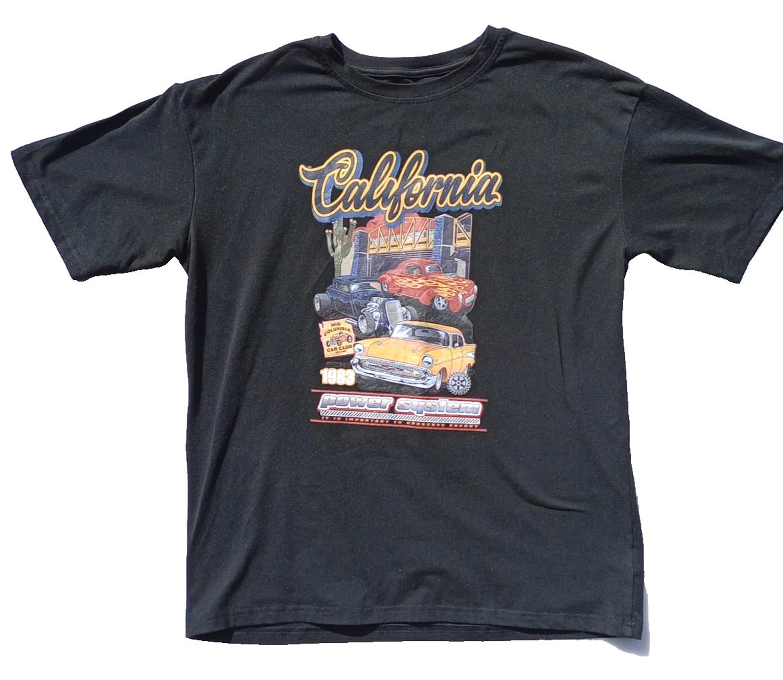 California Graphic Print T-Shirt Men's UK Size S Black Crew Neck 100% Cotton