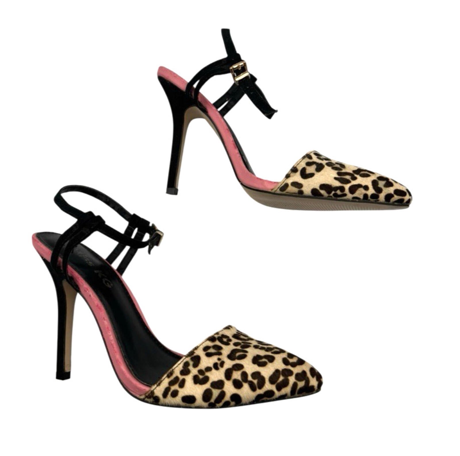 Miss KG Leopard Sling-Back Stiletto Shoes Women’s UK Size 6 Pony Fur Kurt Geiger